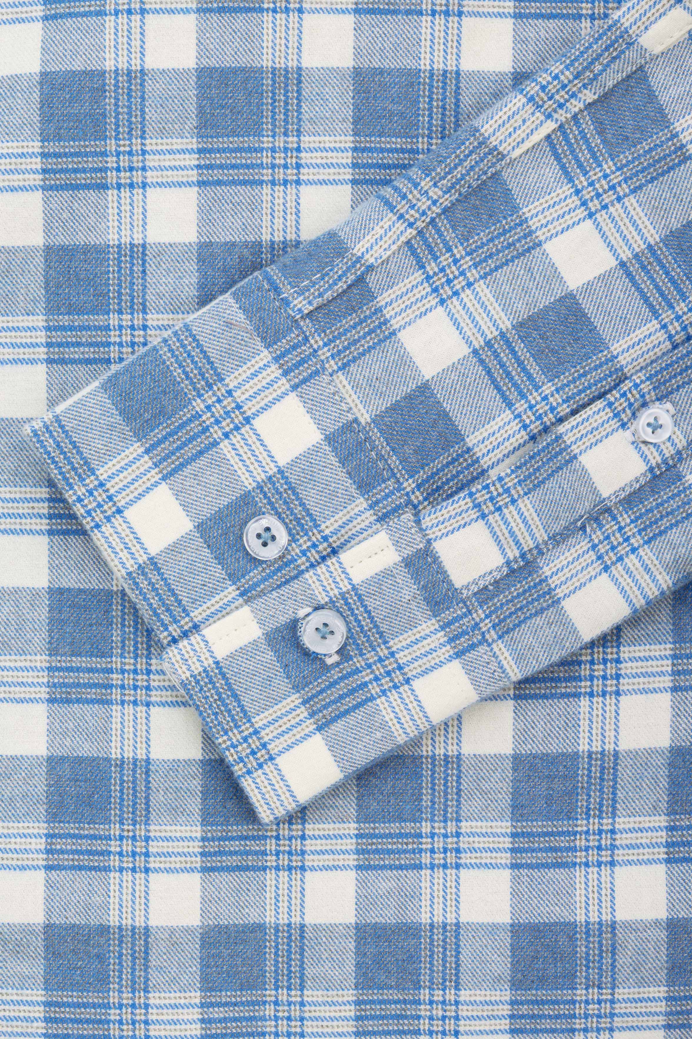 Light Blue Checked Wool-Feel Smart Casual Shirt