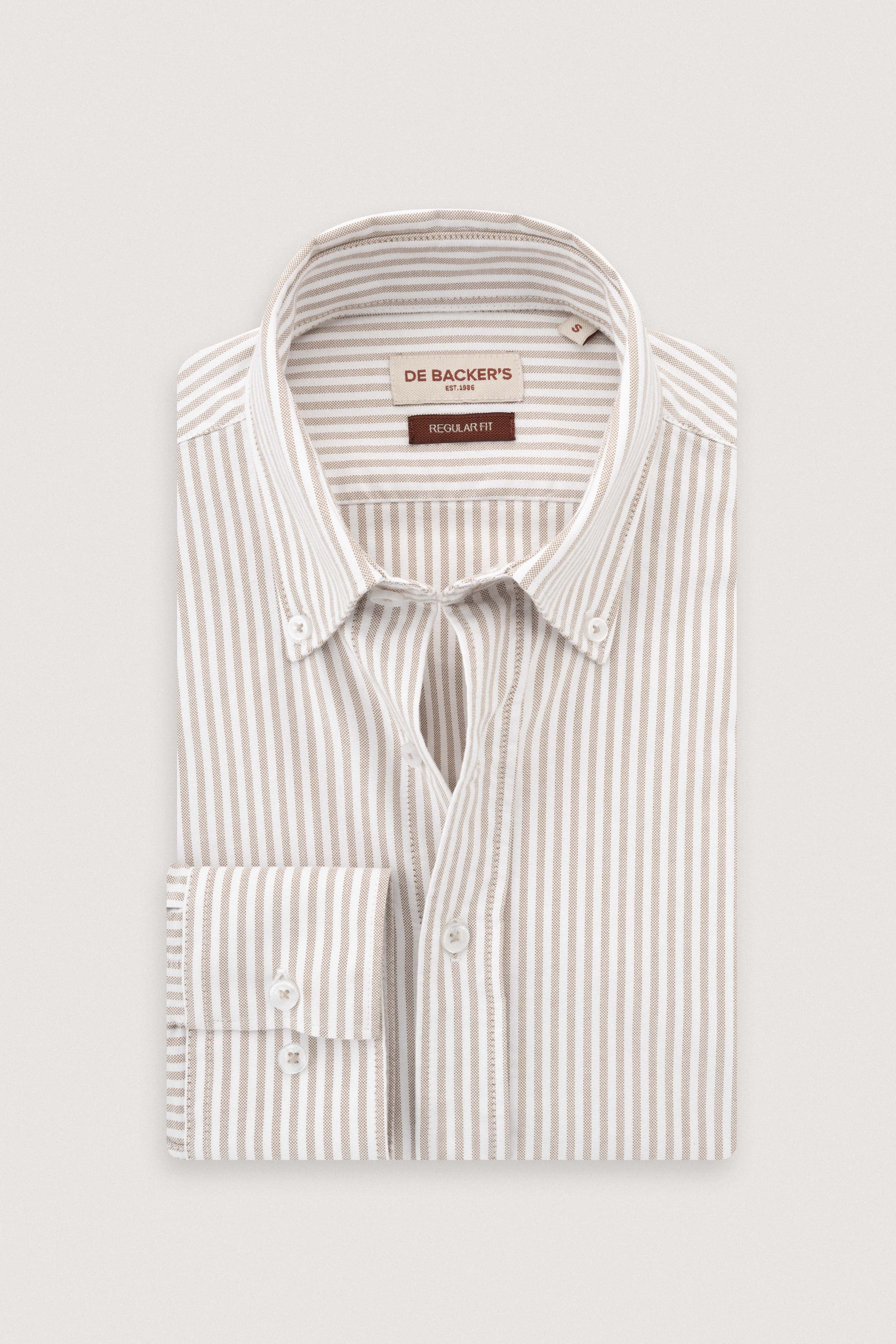 Beige Striped Oxford Smart Casual Shirt