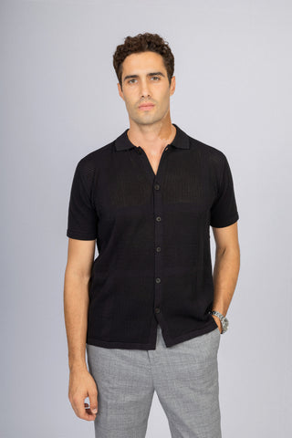 Knitted Black Short Sleeves Shirt