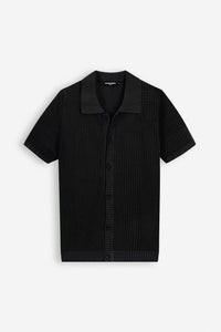 Knitted open-Stitch  Black Short Sleeves Shirt