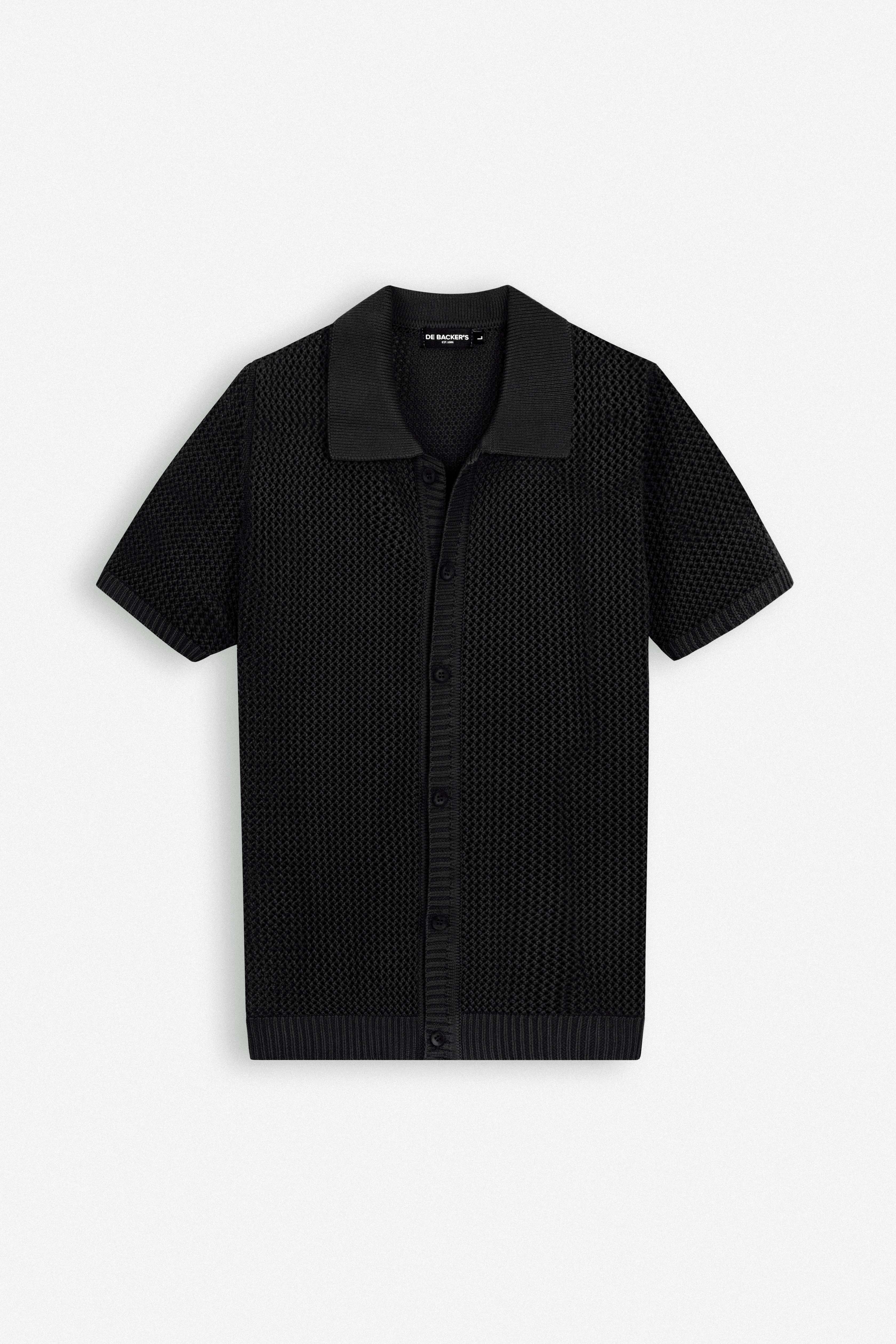 Knitted open-Stitch  Black Short Sleeves Shirt