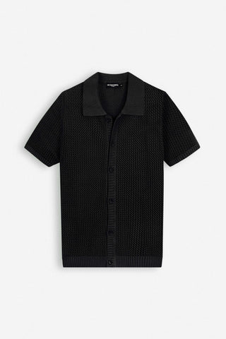 Knitted open-Stitch  Black Short Sleeves Shirt