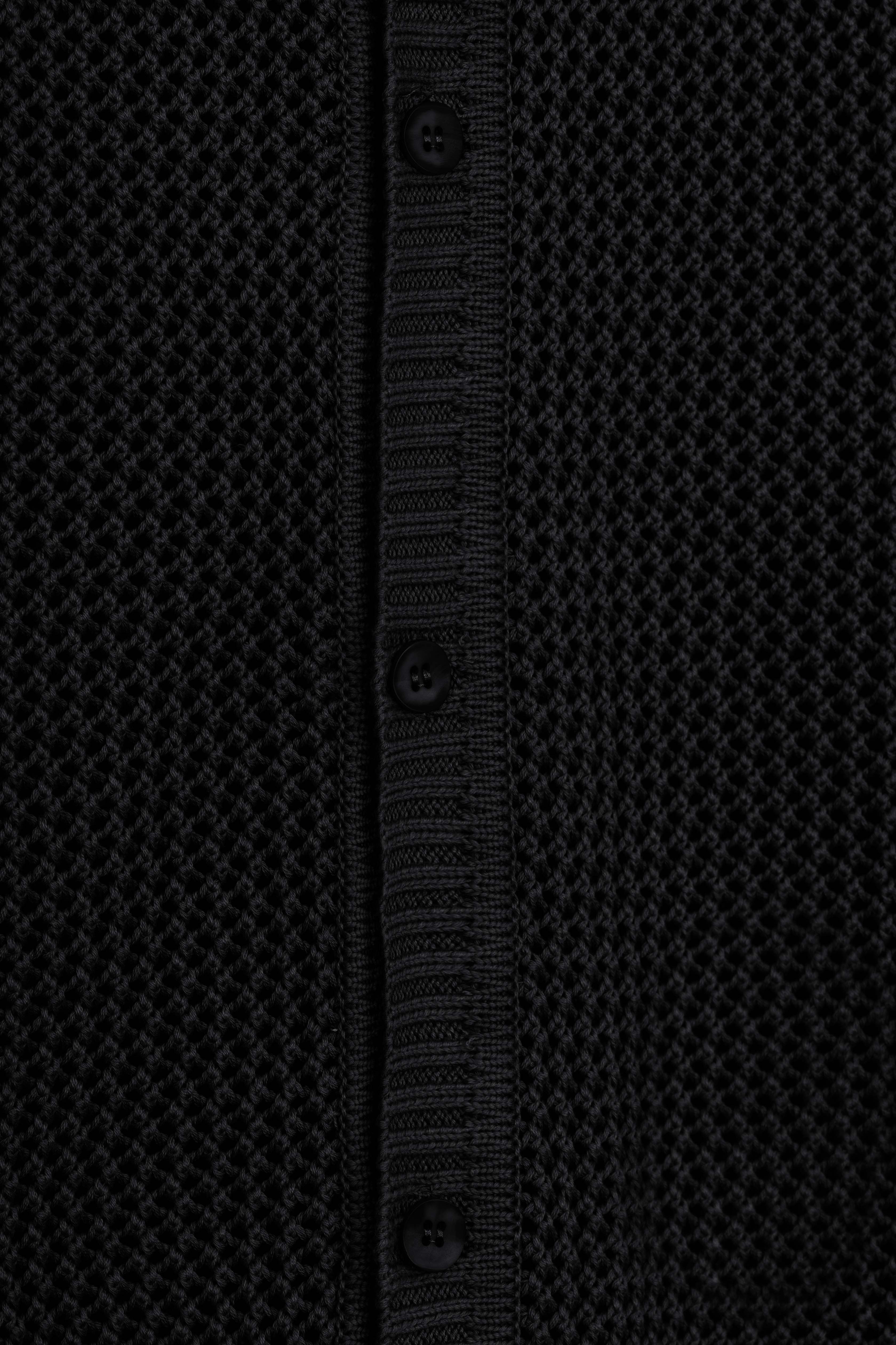 Knitted open-Stitch  Black Short Sleeves Shirt