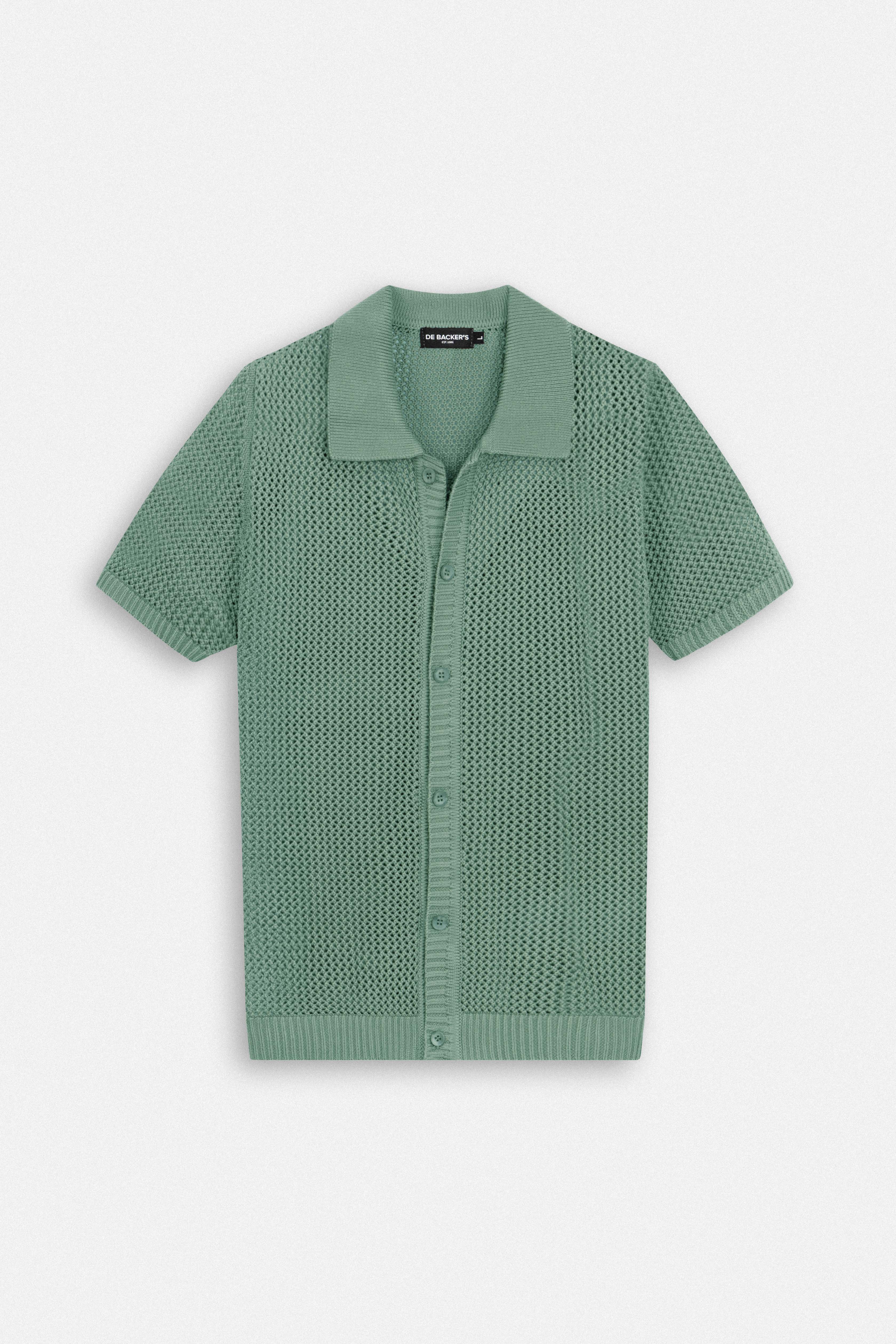 Knitted open-Stitch Green Short Sleeves Shirt