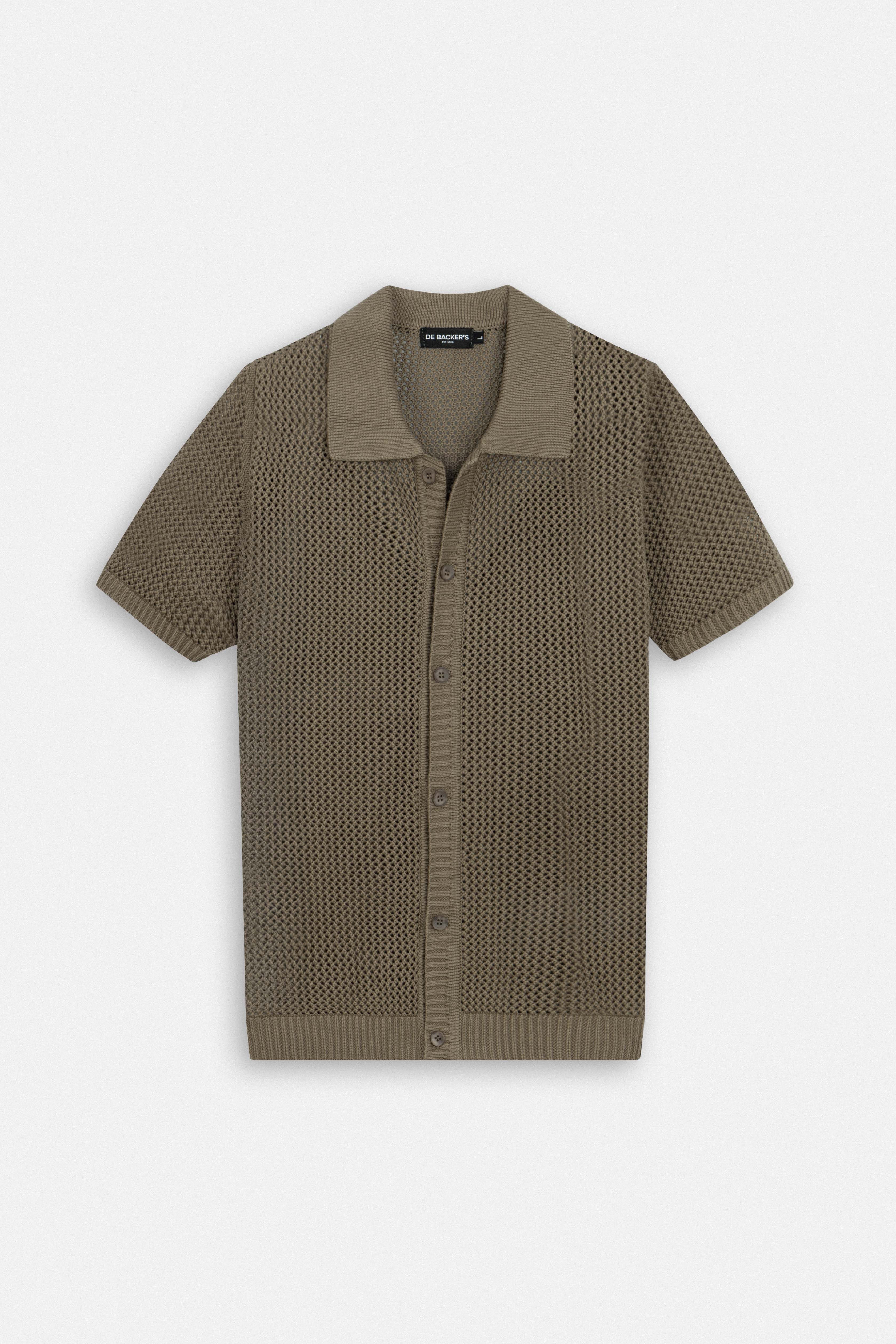 Knitted open-Stitch Coffee Short Sleeves Shirt
