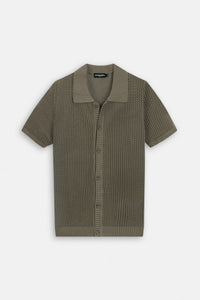 Knitted open-Stitch Coffee Short Sleeves Shirt