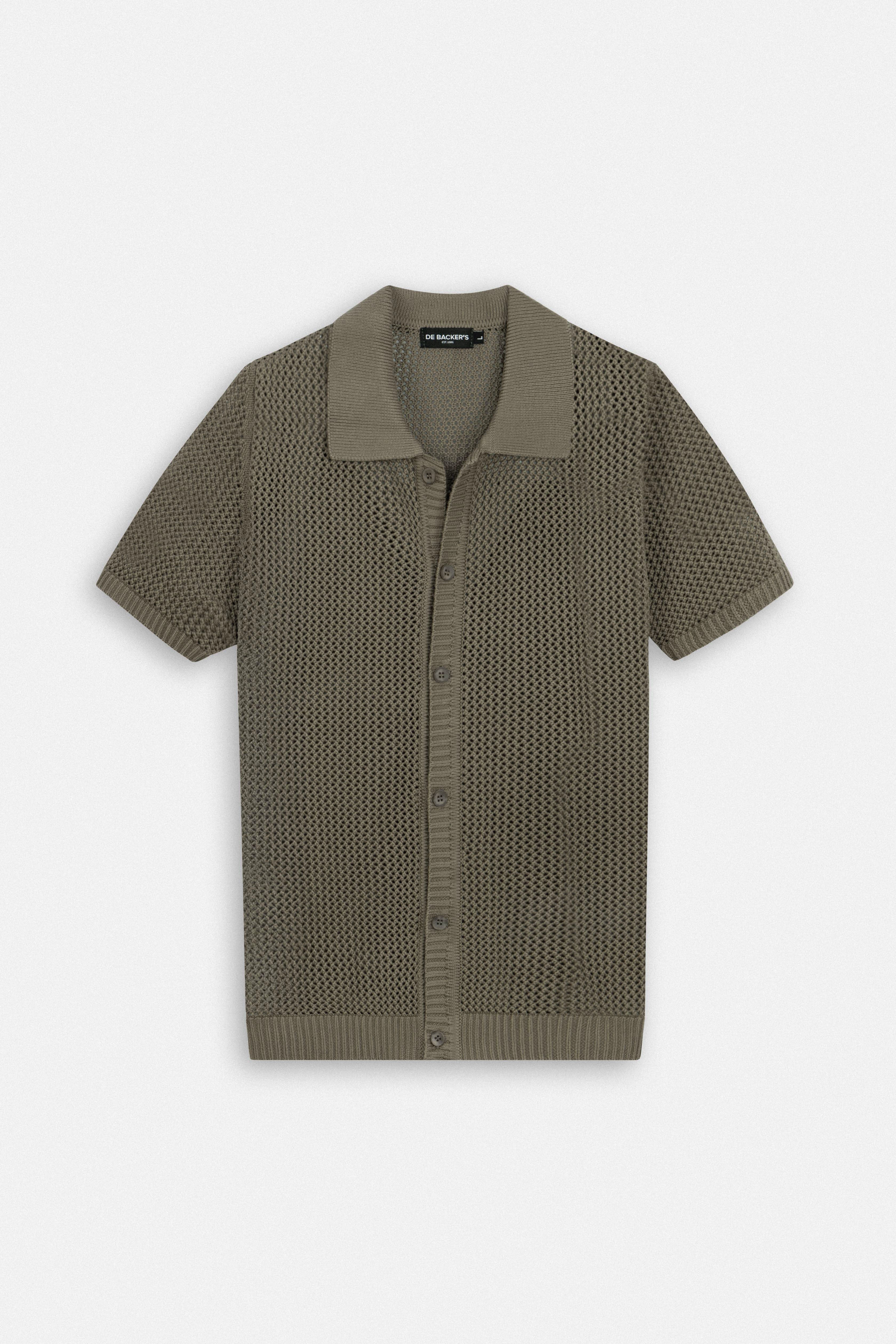 Knitted open-Stitch Coffee Short Sleeves Shirt