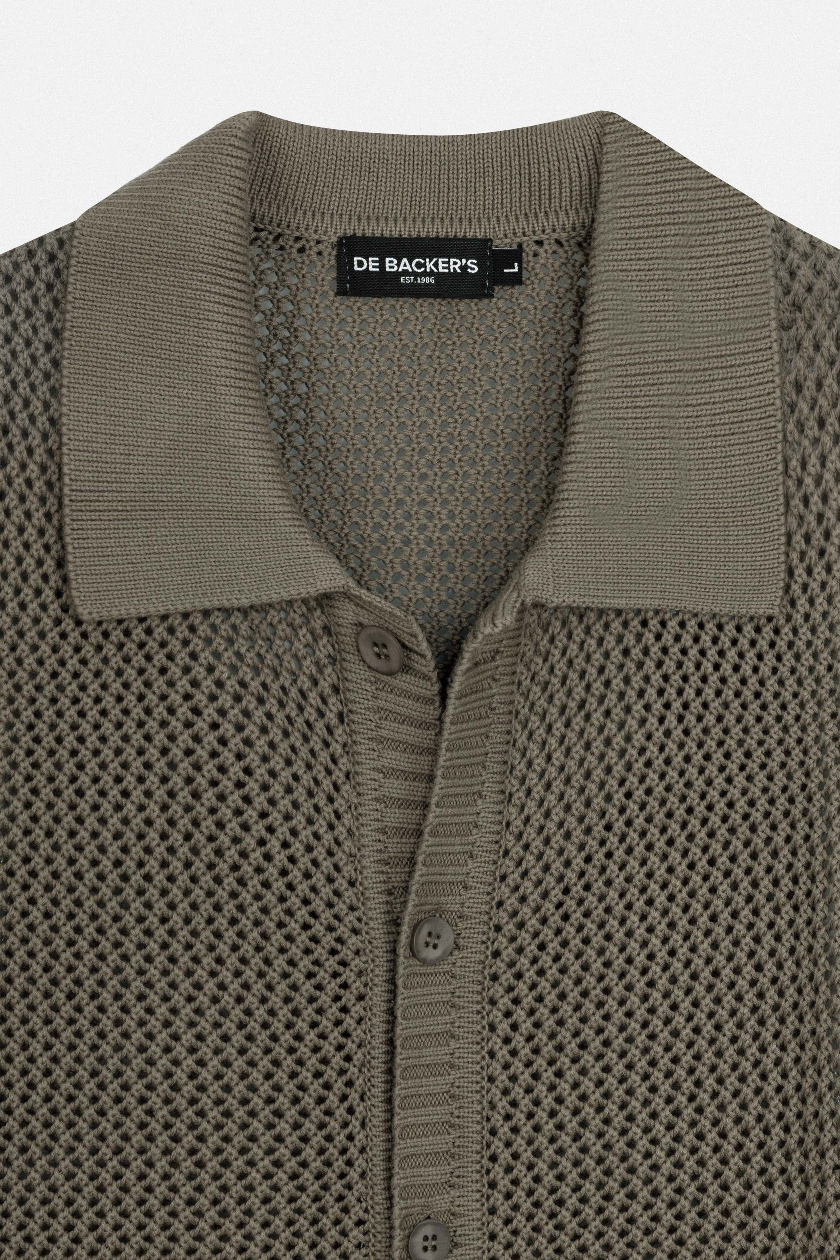 Knitted open-Stitch Coffee Short Sleeves Shirt