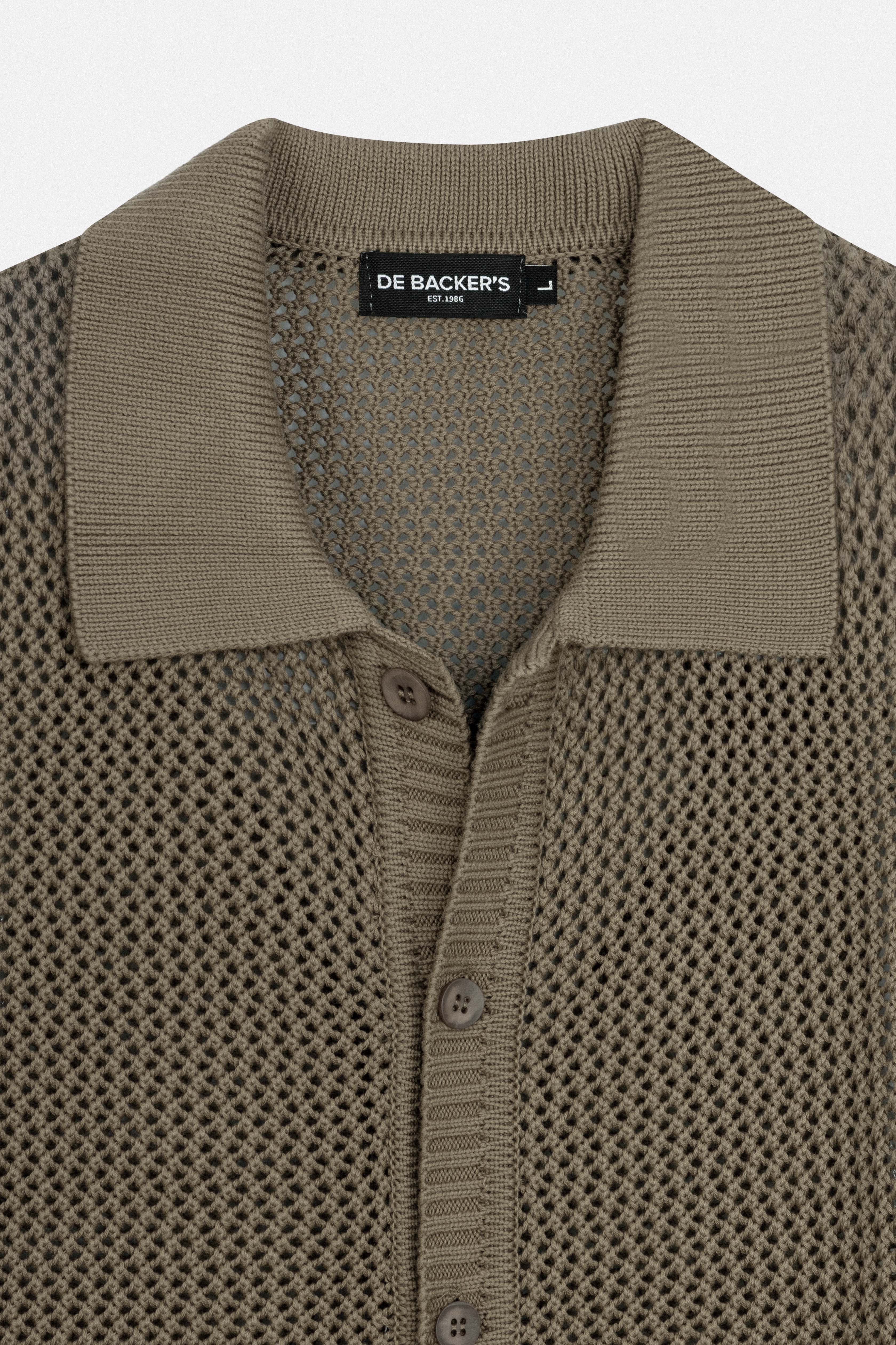 Knitted open-Stitch Coffee Short Sleeves Shirt