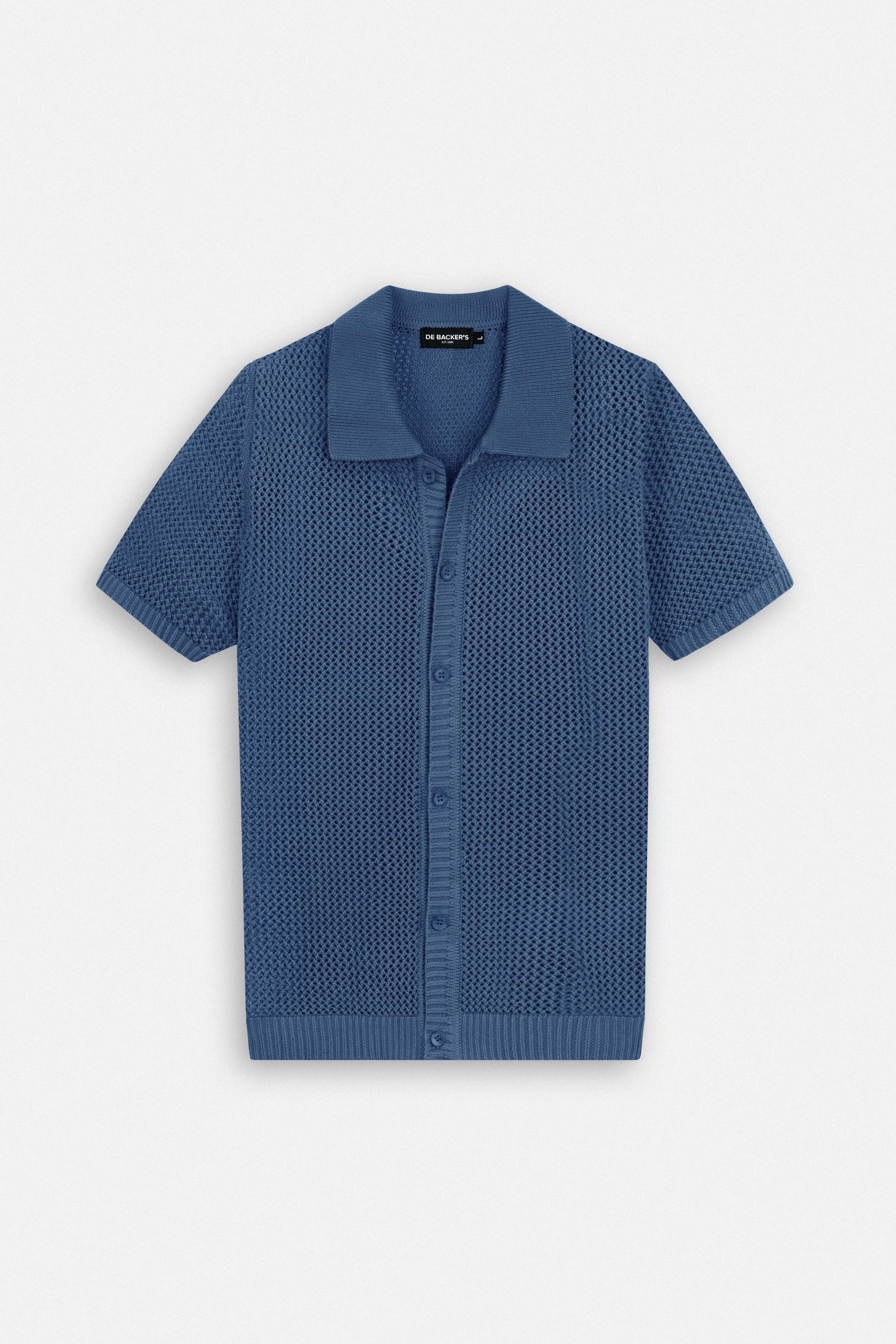Knitted open-Stitch Blue Jay Short Sleeves Shirt
