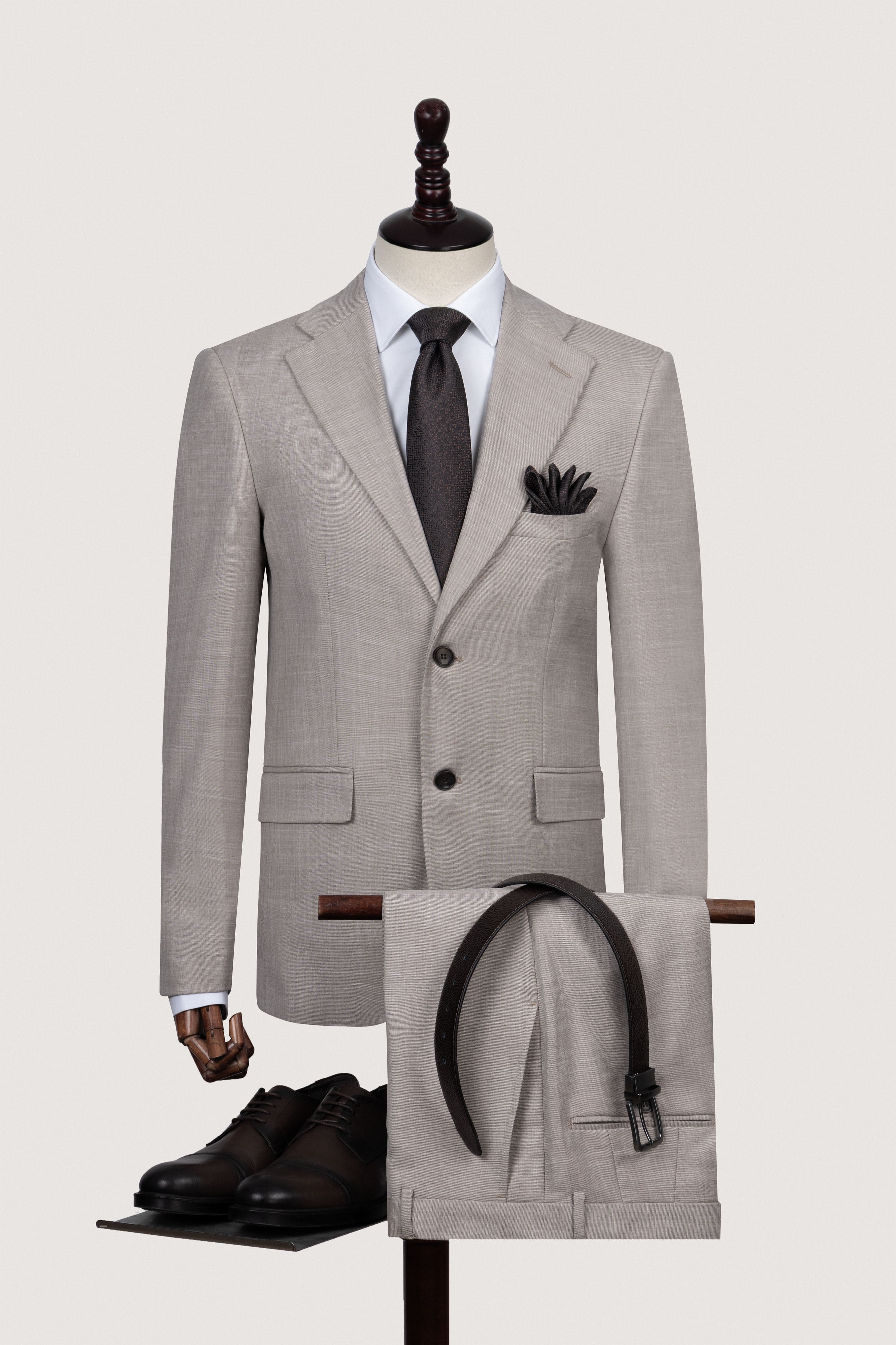 Beige Patterned Classic Suit