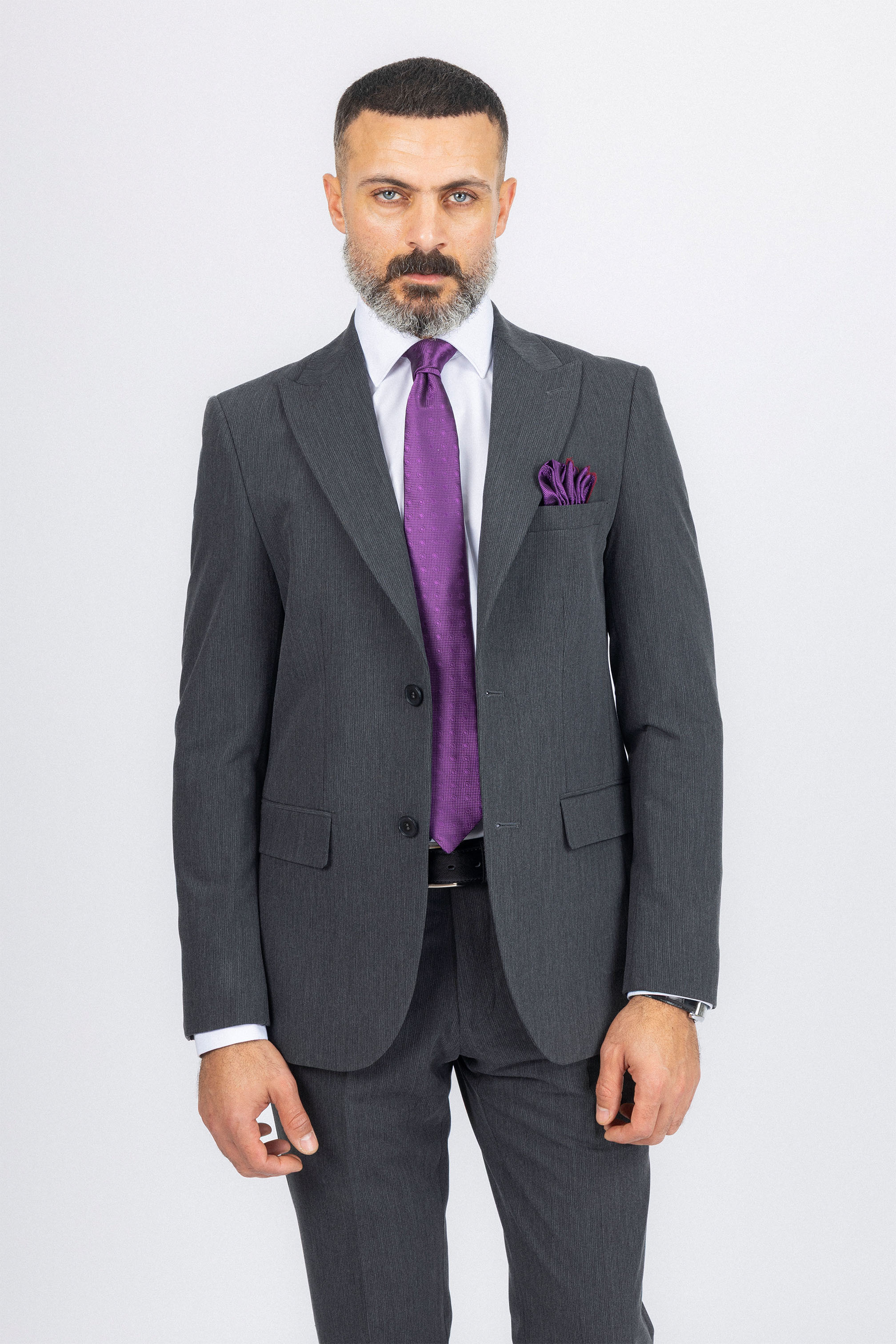 Dark Gray Striped Classic Suit