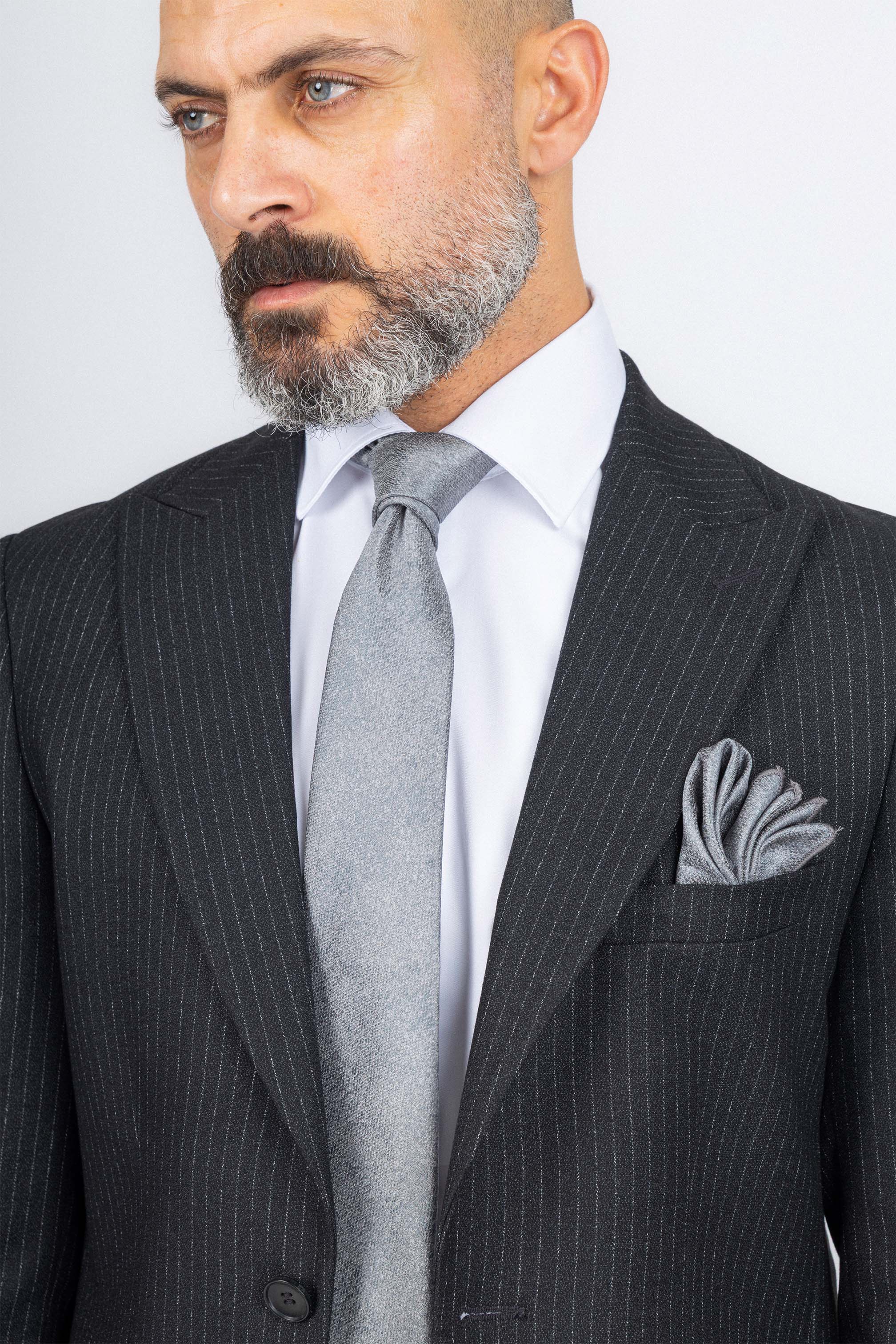 Dark Gray Striped Classic Suit