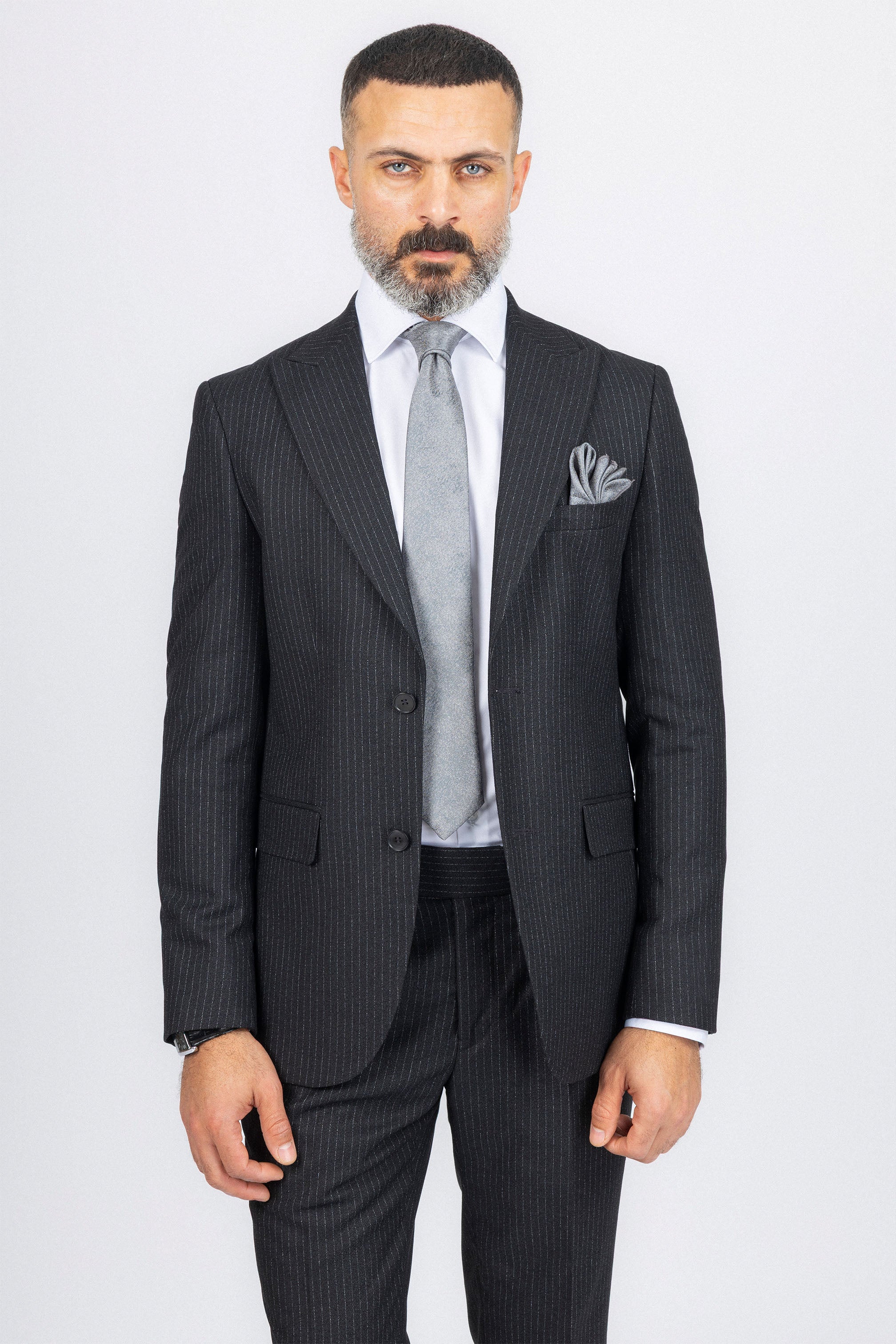 Dark Gray Striped Classic Suit