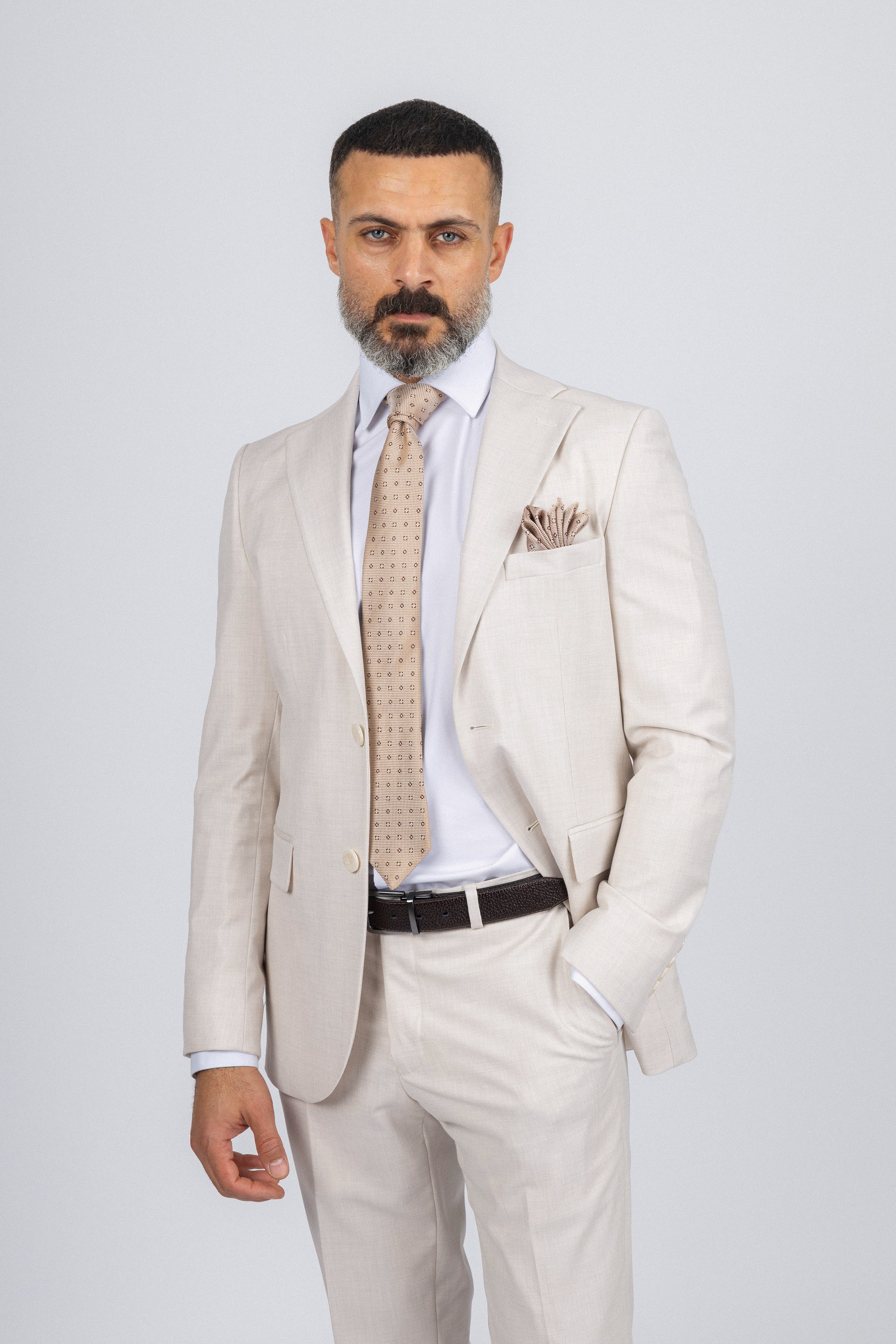Light Beige Textured Classic Suit