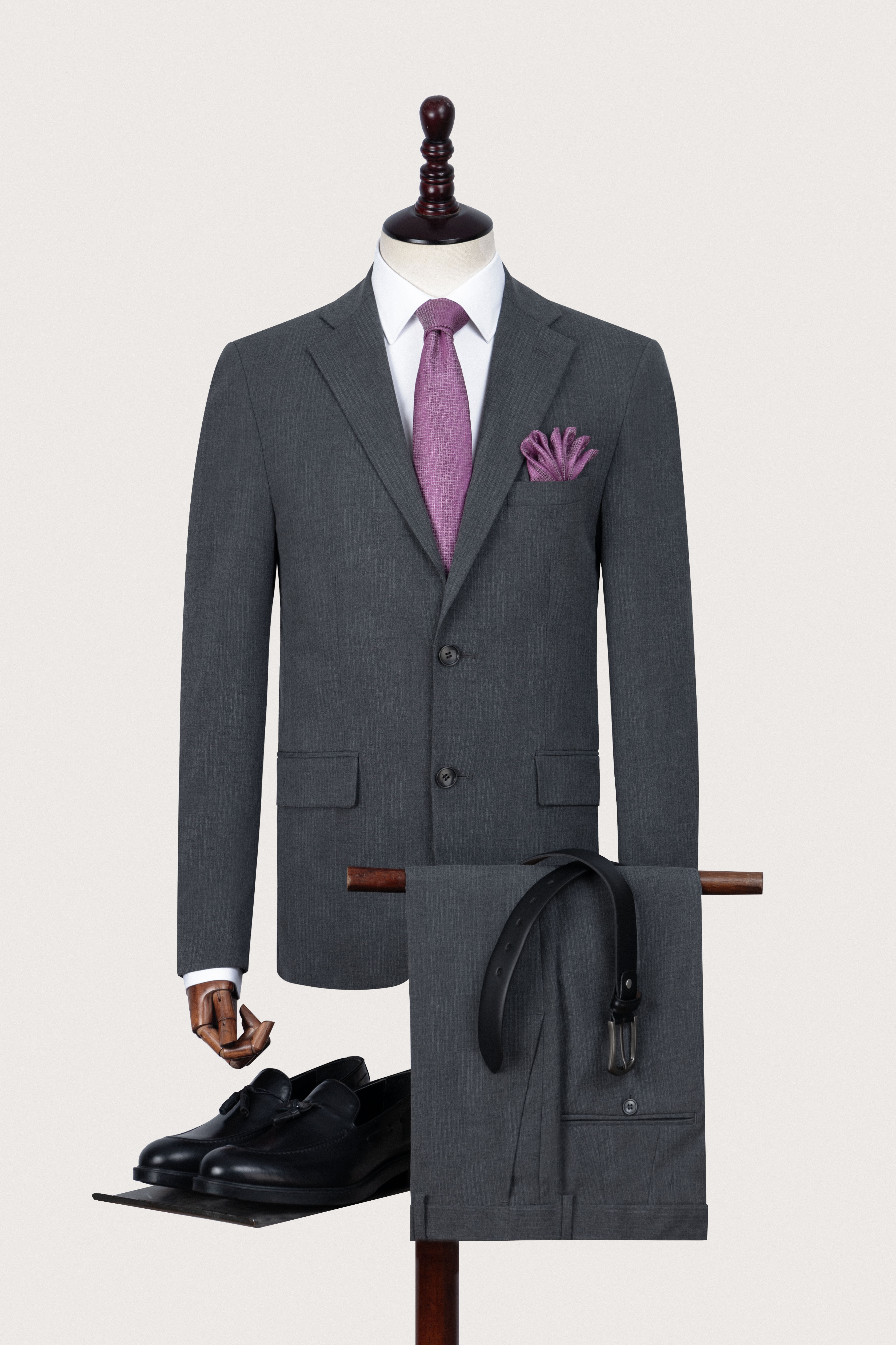 Dark Gray Textured Formal Suit