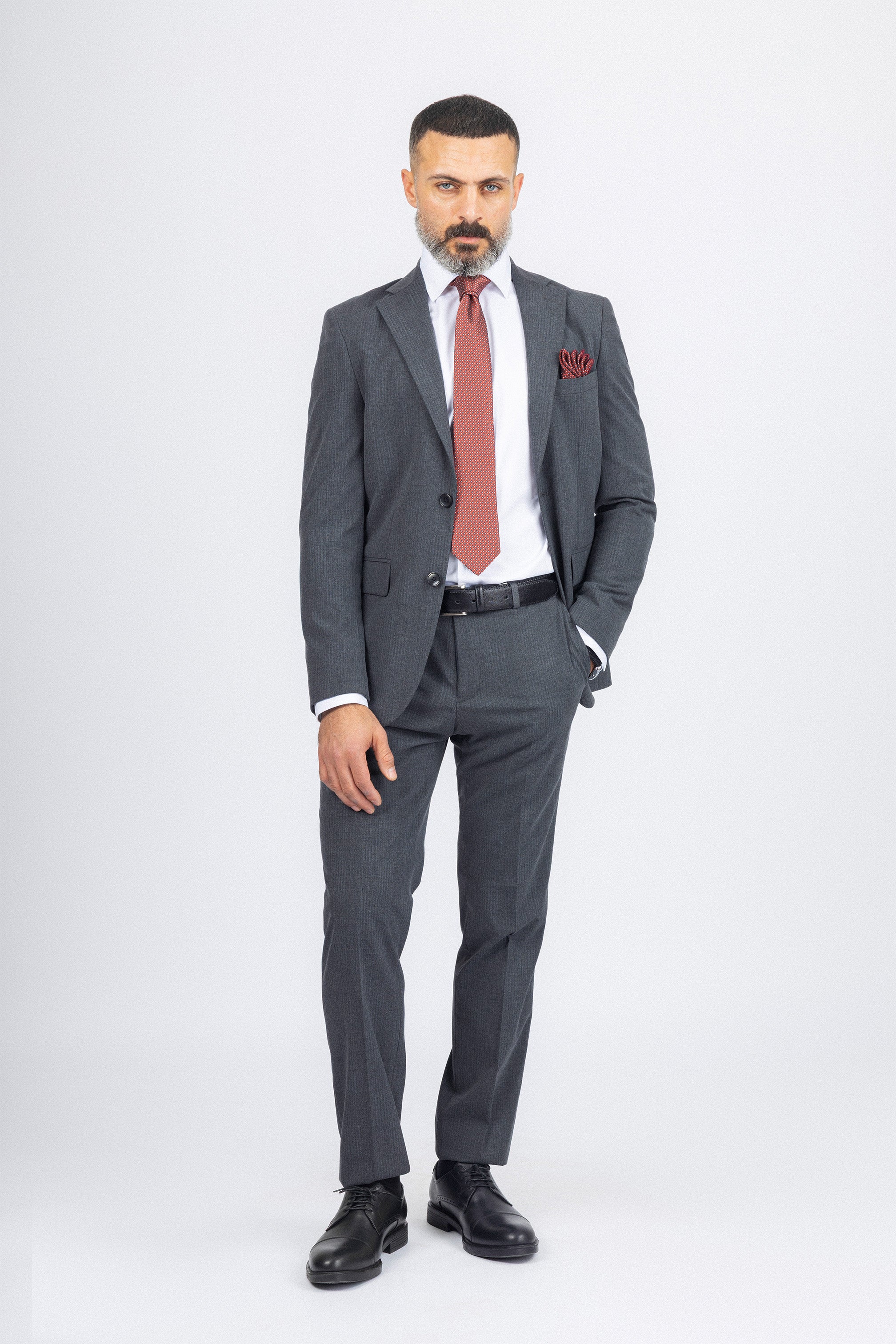 Dark Gray Textured Formal Suit