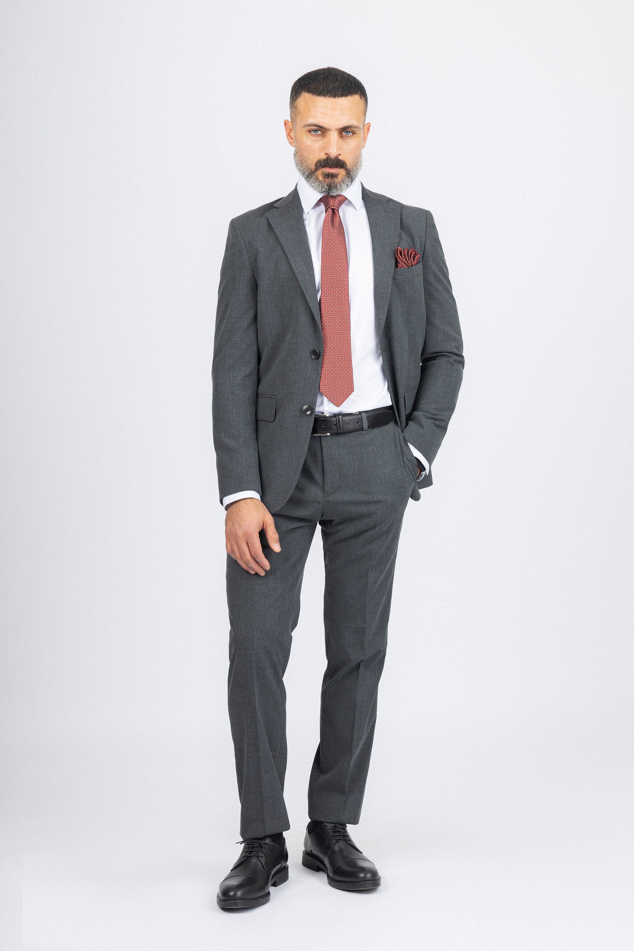 Dark Gray Textured Formal Suit