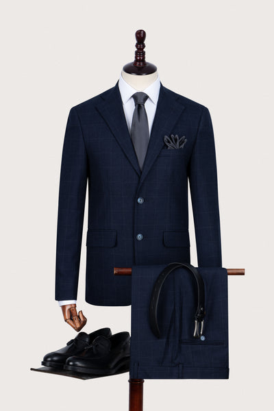 Navy Checked Formal Suit
