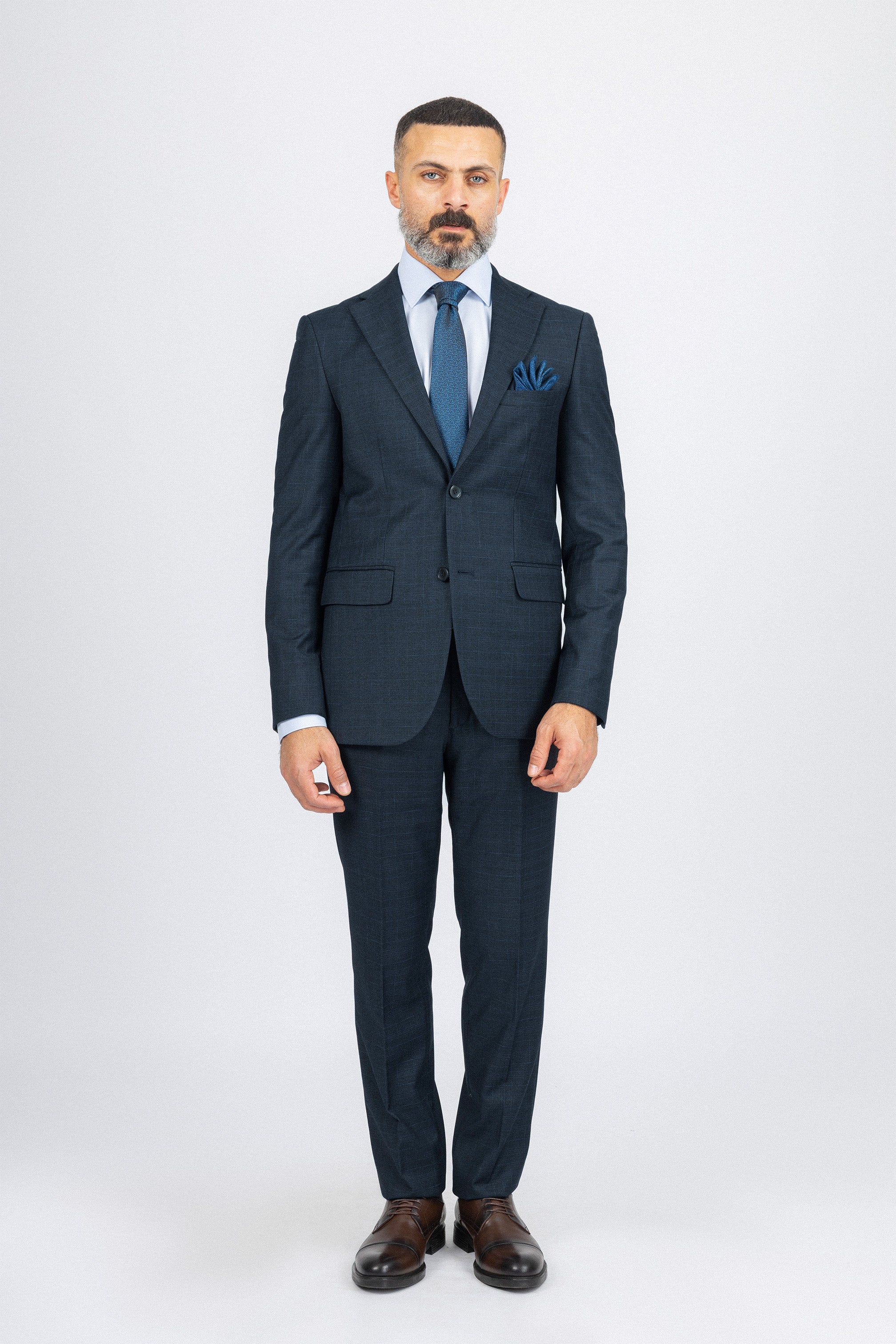 Dark petroleum Checked Classic Suit