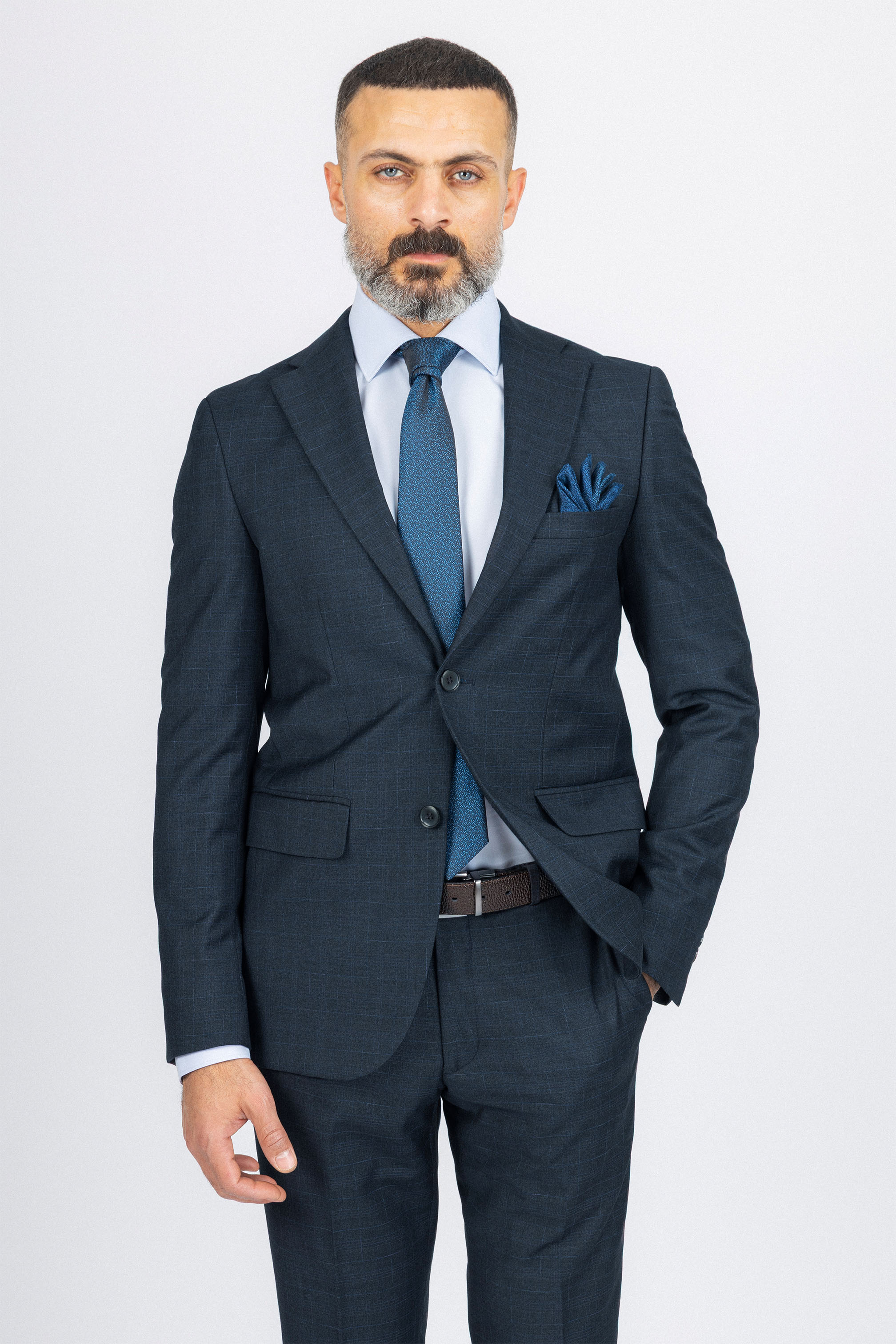 Dark petroleum Checked Classic Suit