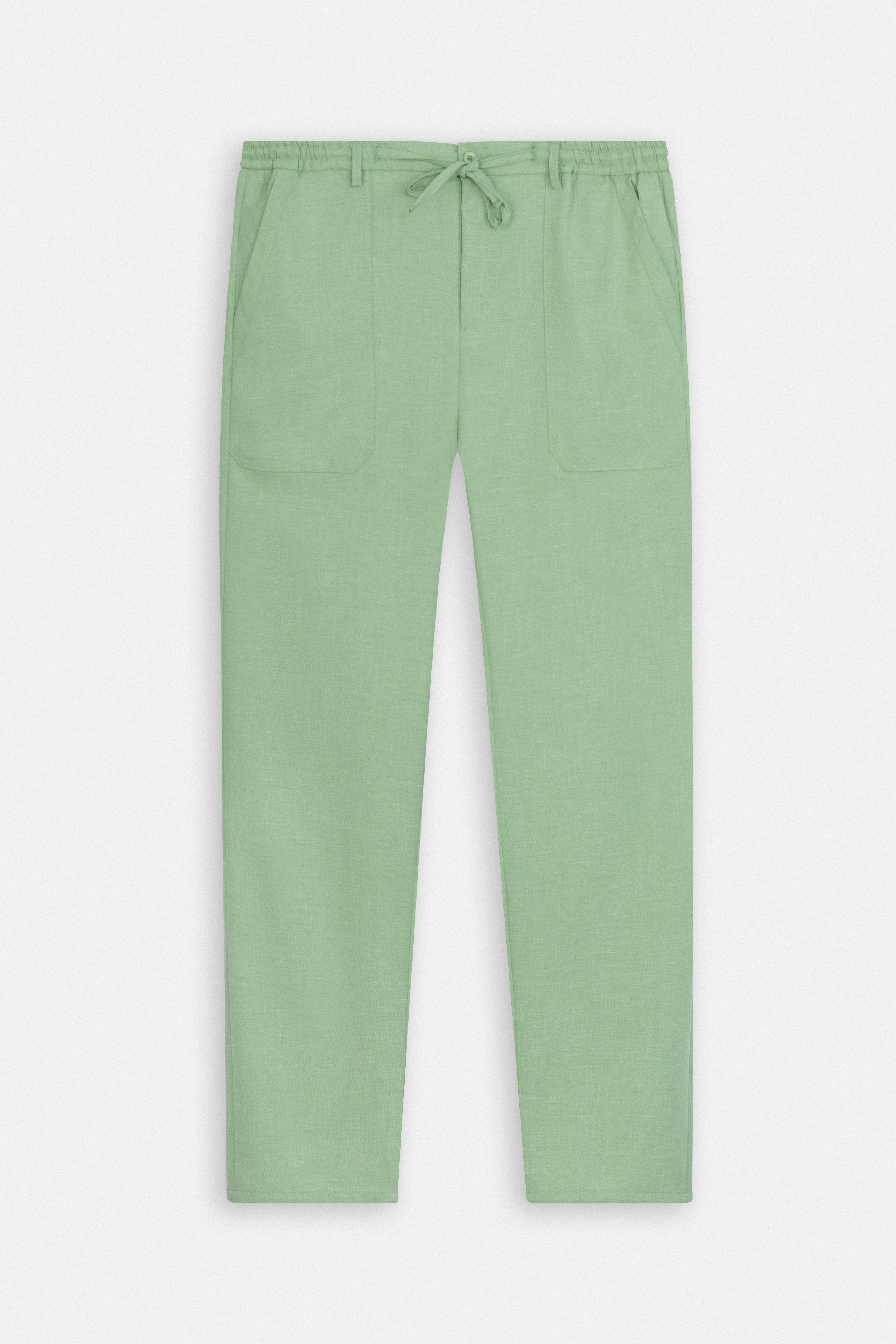 Laced-Up Light Green Linen Look casual pants
