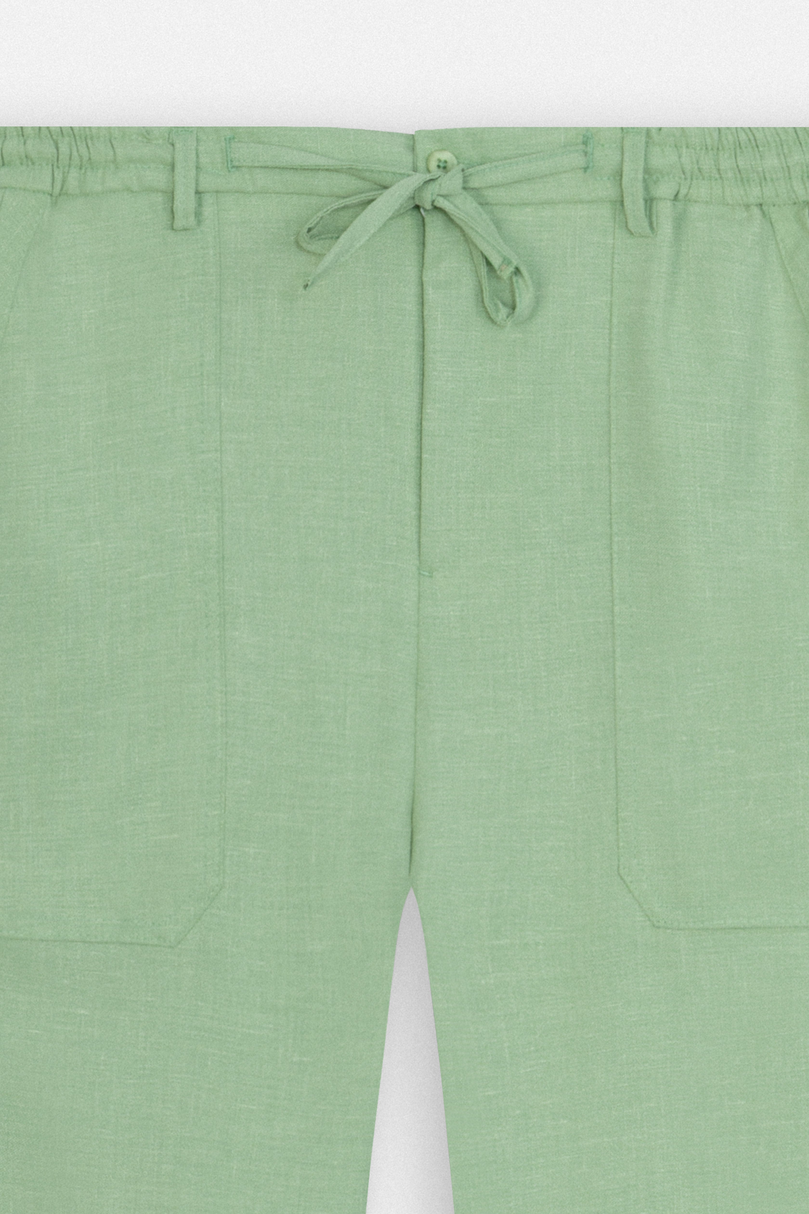 Laced-Up Light Green Linen Look casual pants