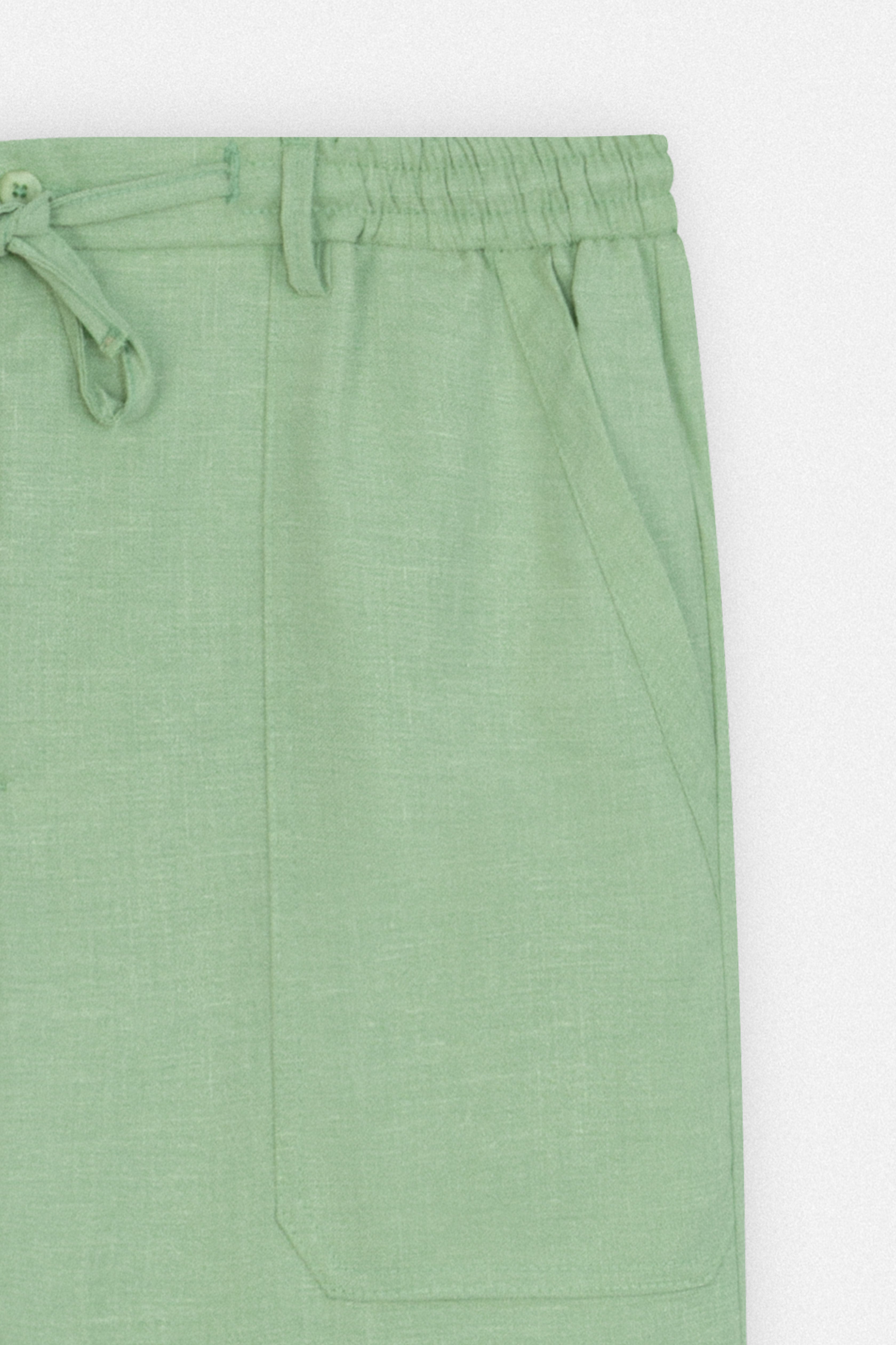 Laced-Up Light Green Linen Look casual pants