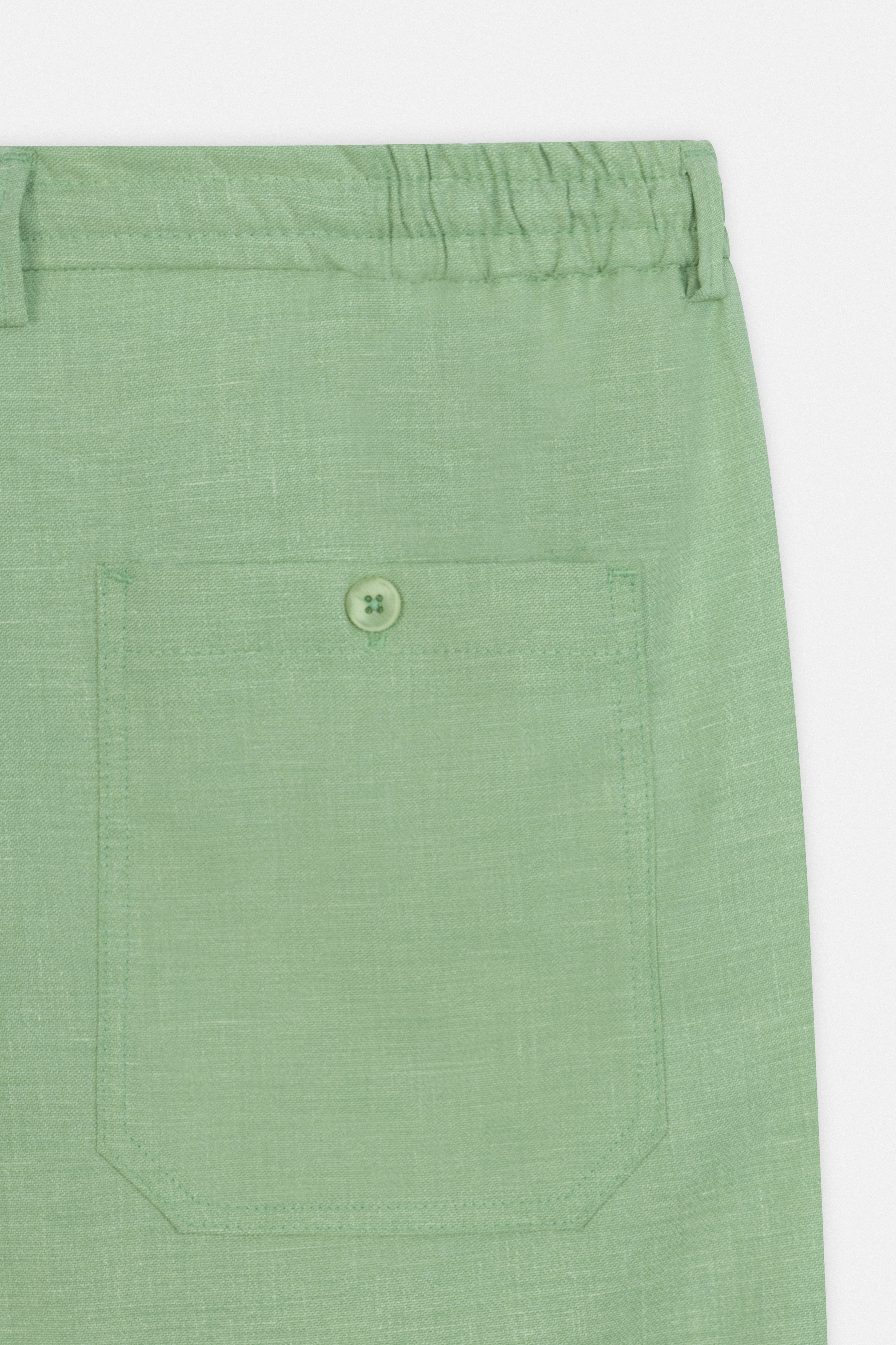 Laced-Up Light Green Linen Look casual pants