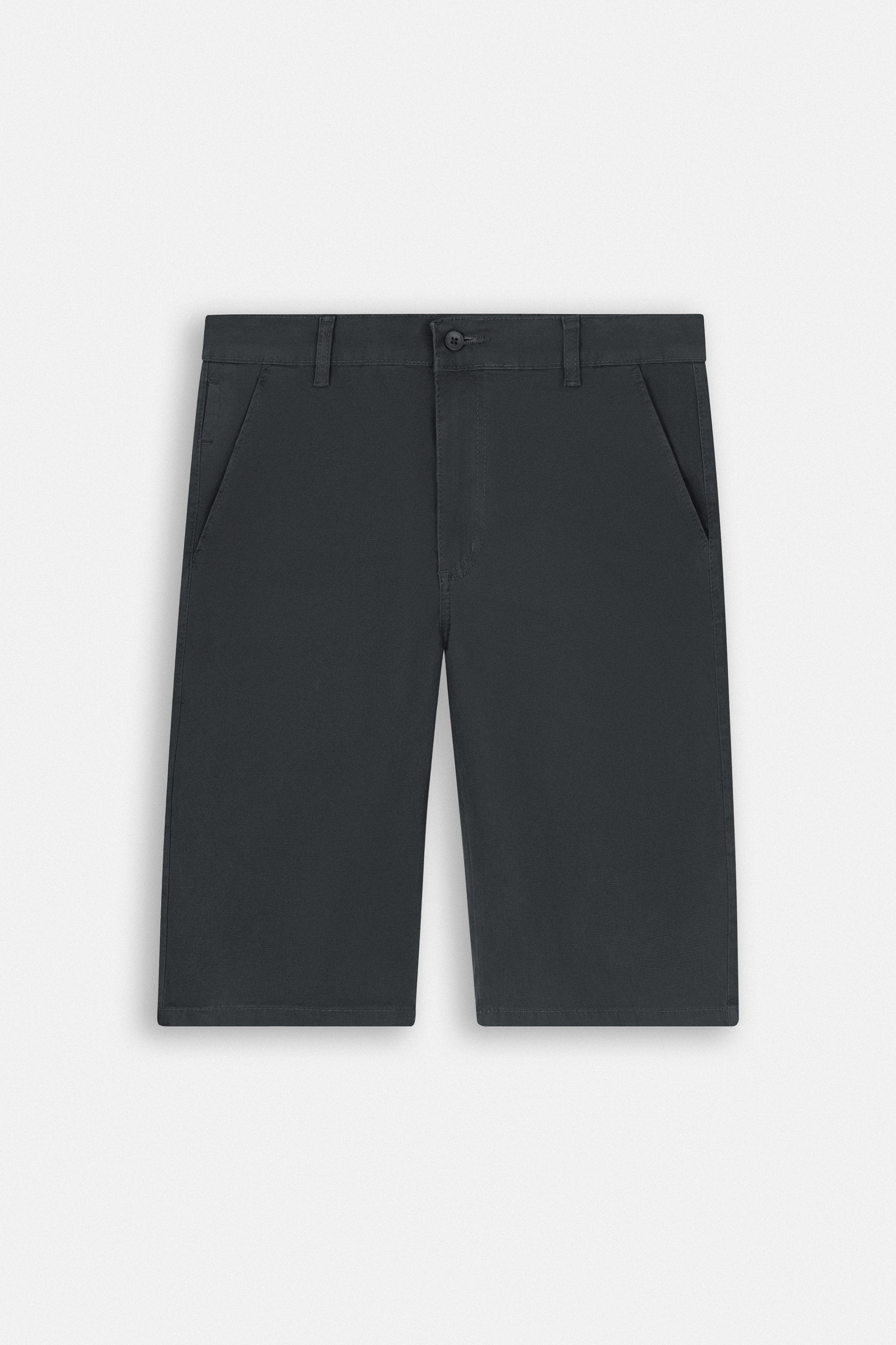 Patterned Dark Gray Gabardine Short