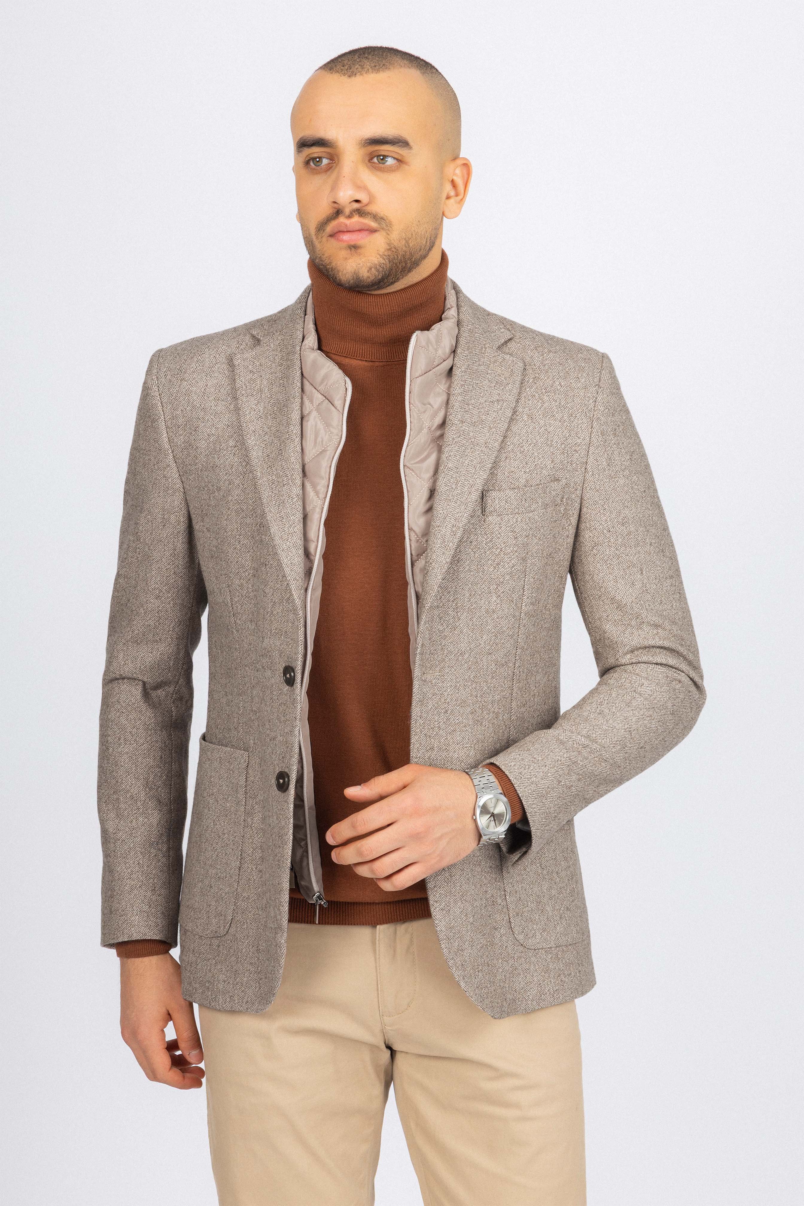 Light Brown Blazer with removable padded Vest