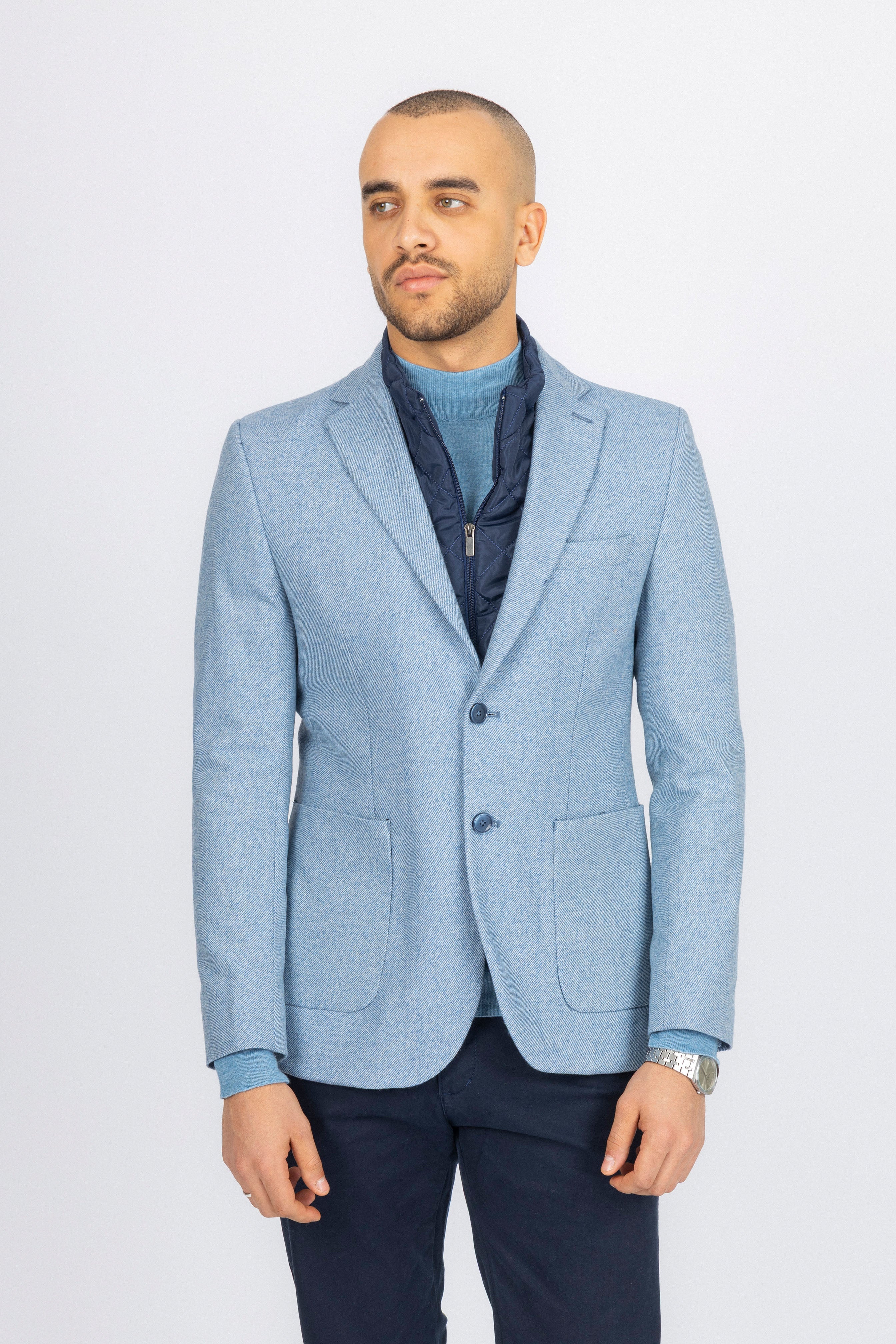 Light Blue Blazer with removable padded Vest