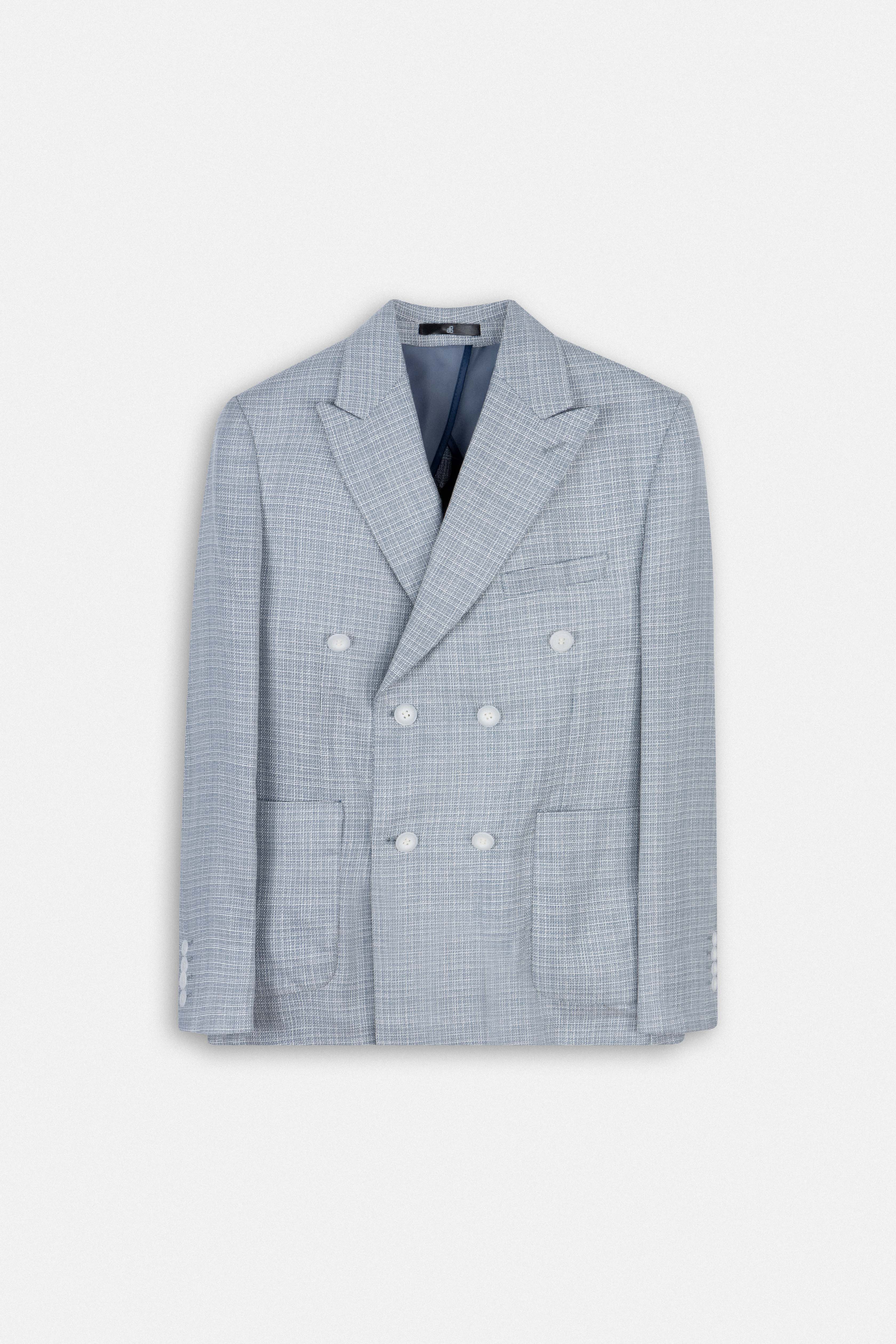 Checked Light Blue Casual Blazer