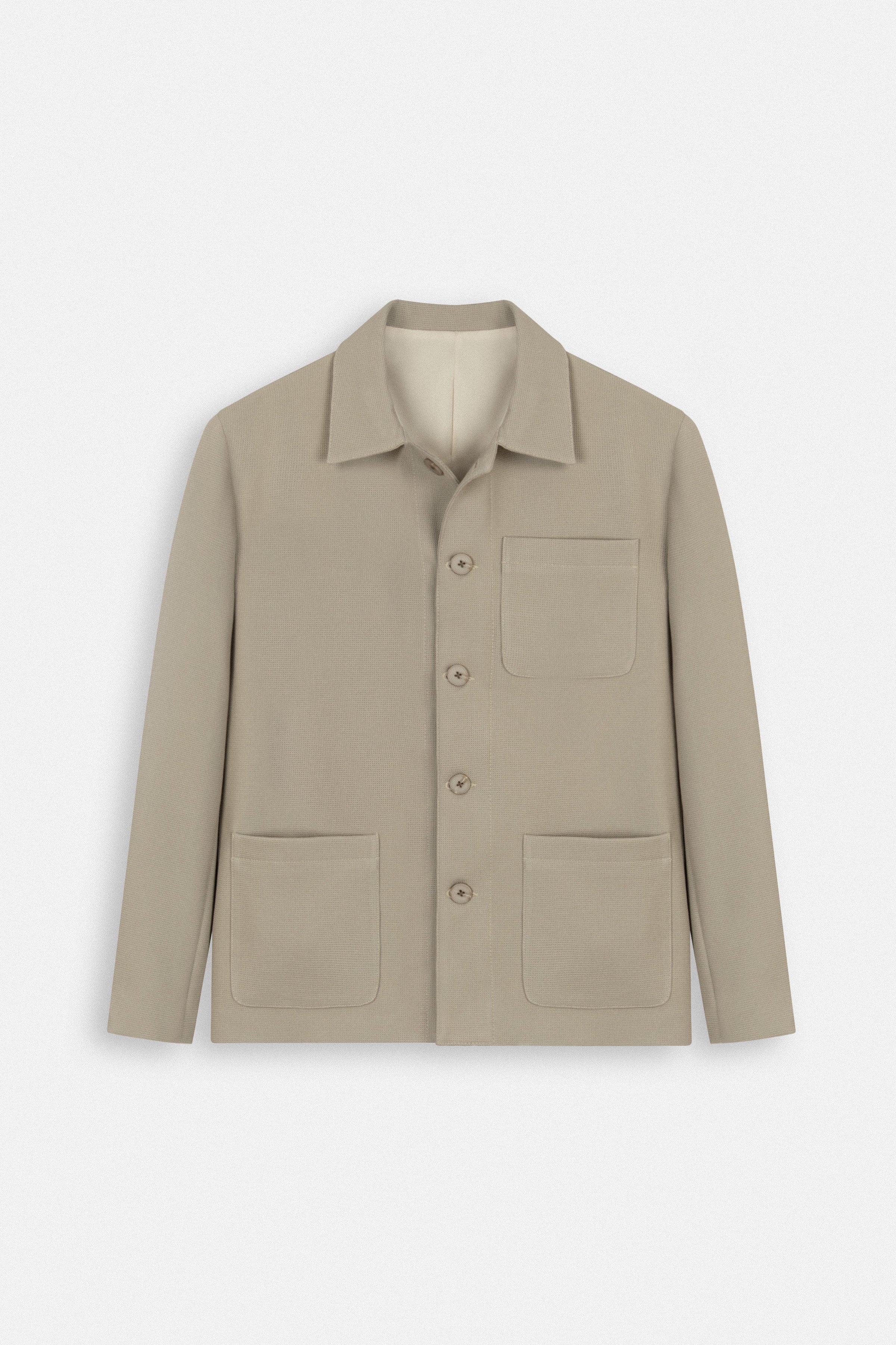 Jacquard Beige Button-Up Over-Shirt