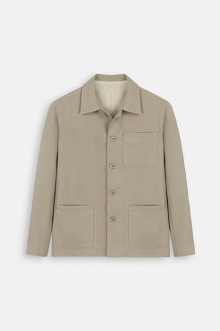 Jacquard Beige Button-Up Over-Shirt