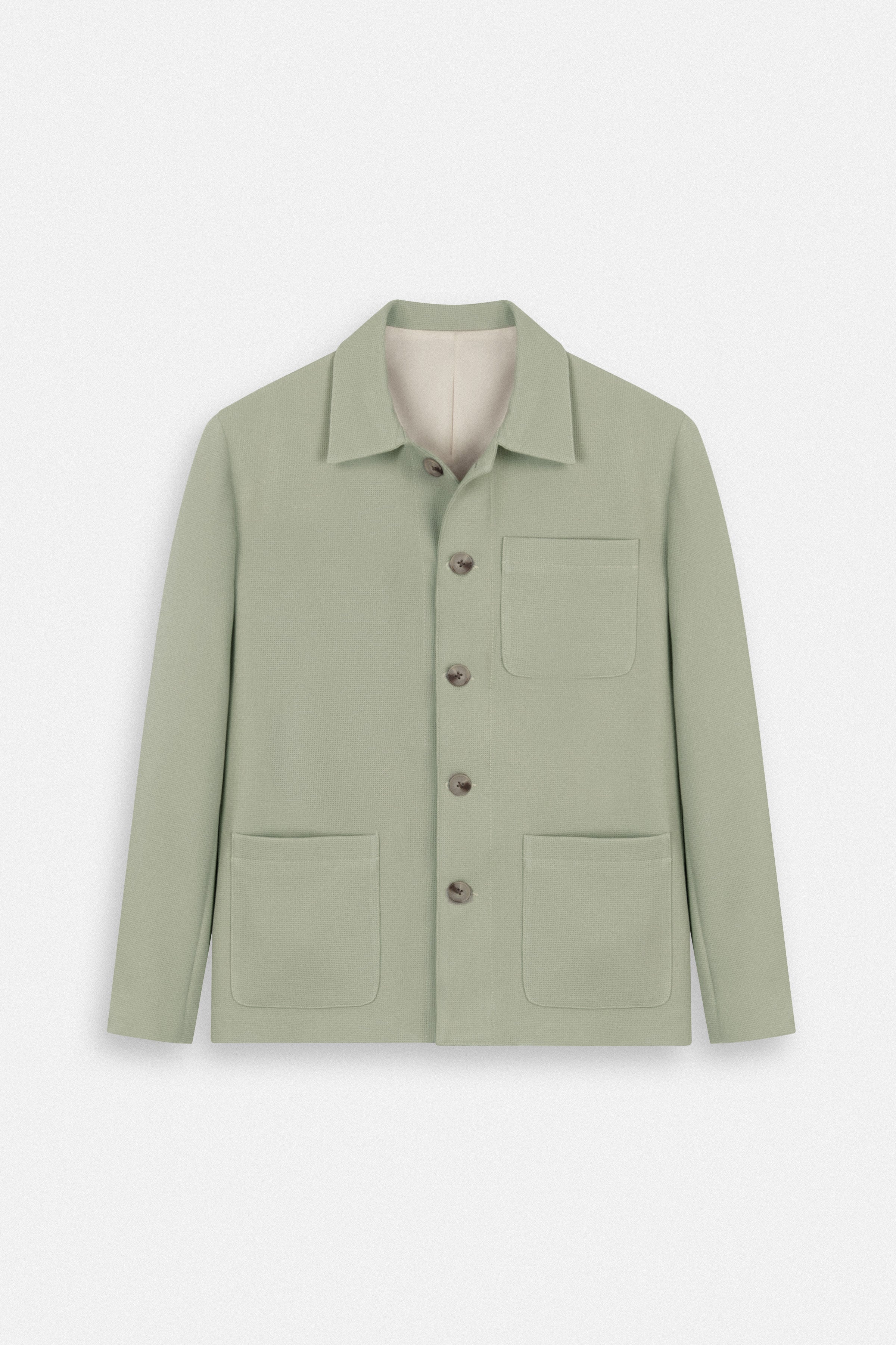 Jacquard Summer Green Button-Up Over-Shirt