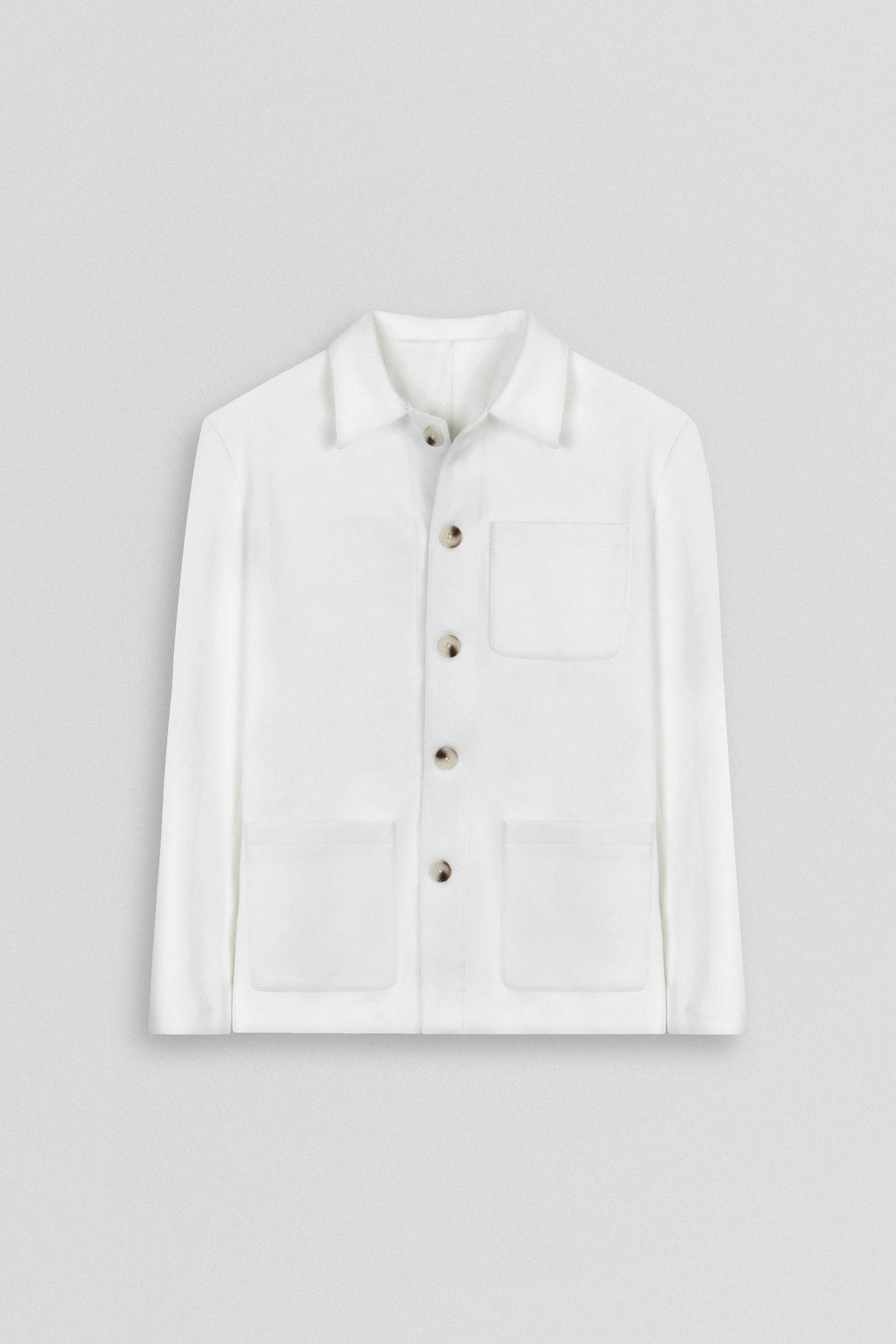 Jacquard White Button-Up Over-Shirt