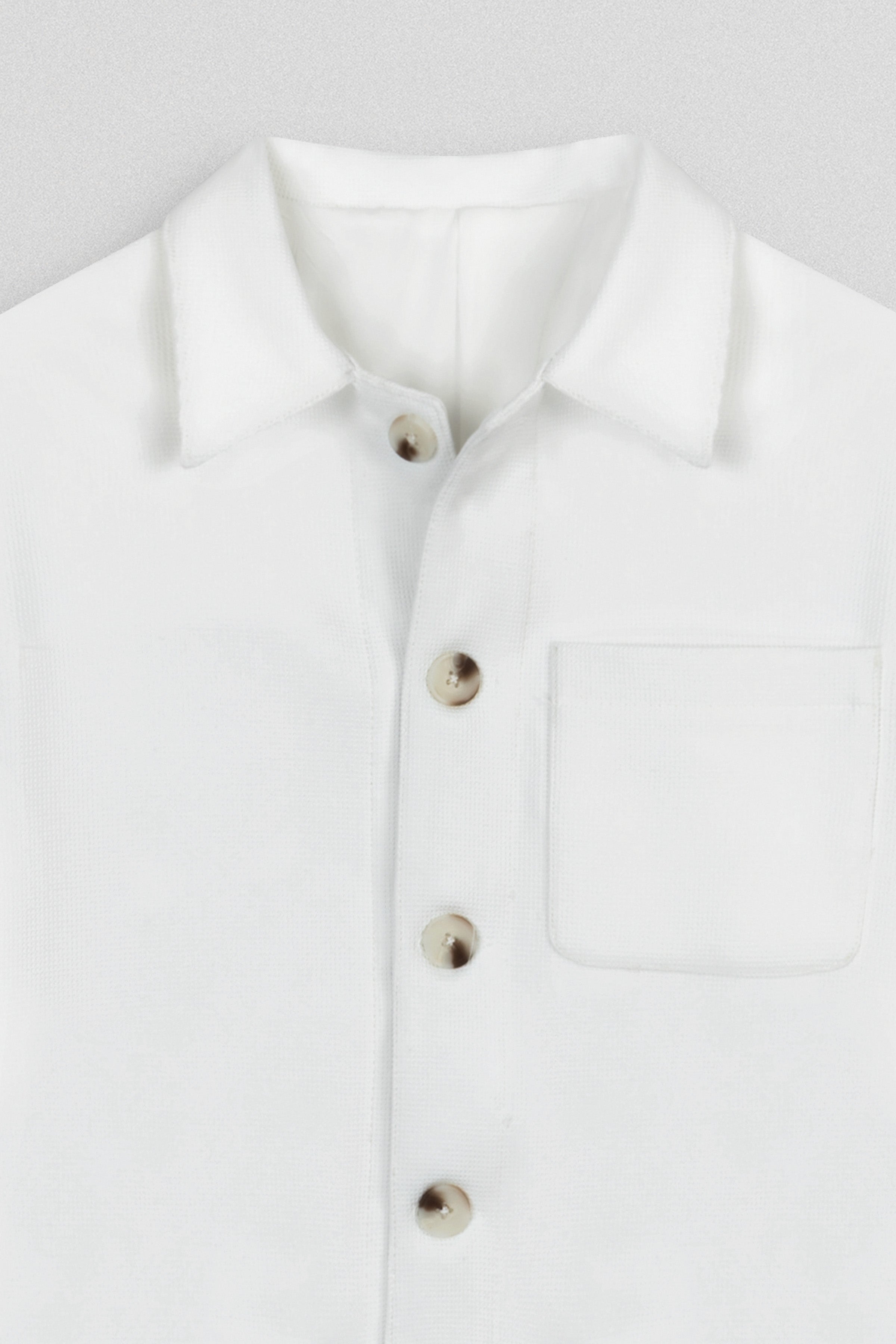 Jacquard White Button-Up Over-Shirt
