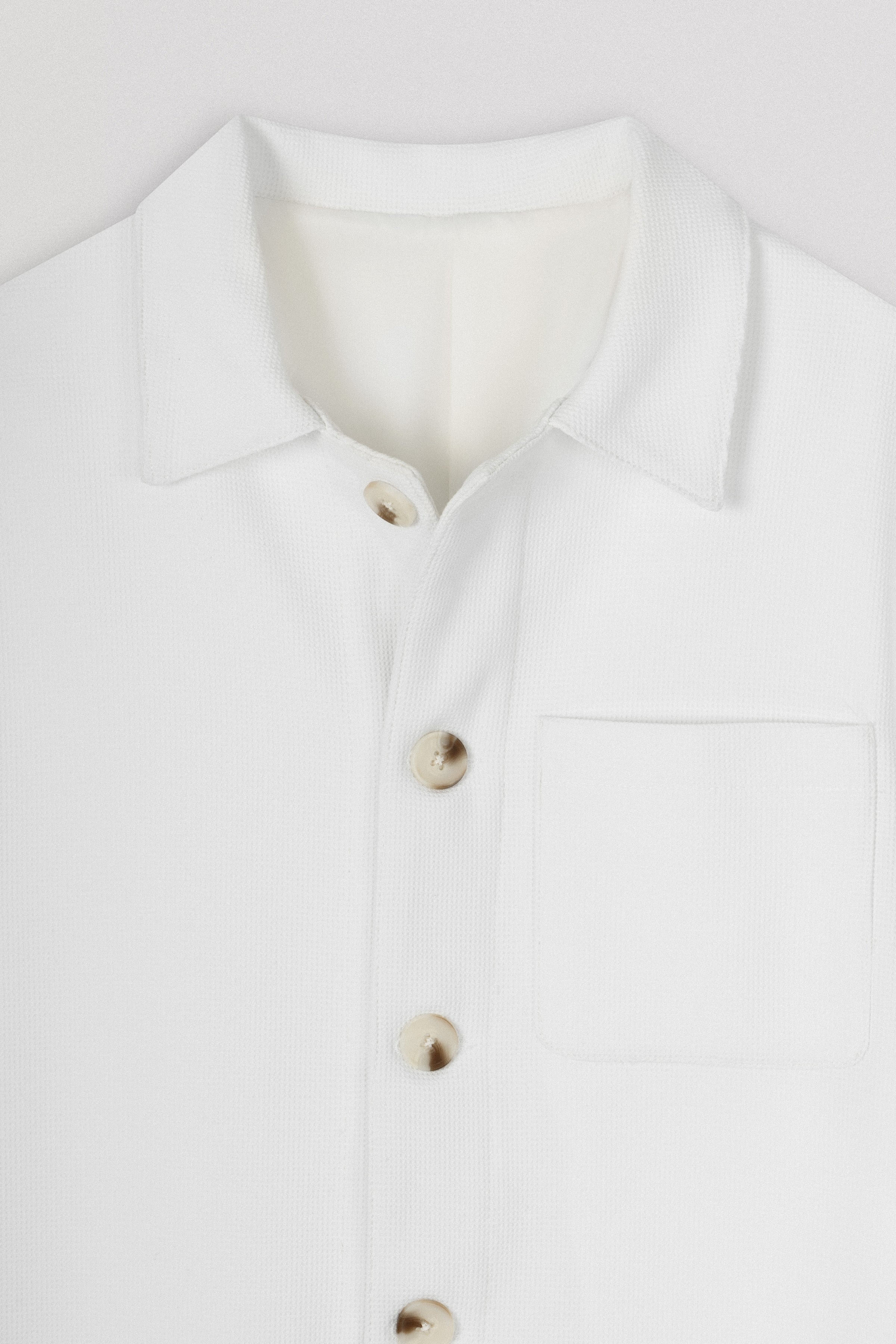 Jacquard White Button-Up Over-Shirt