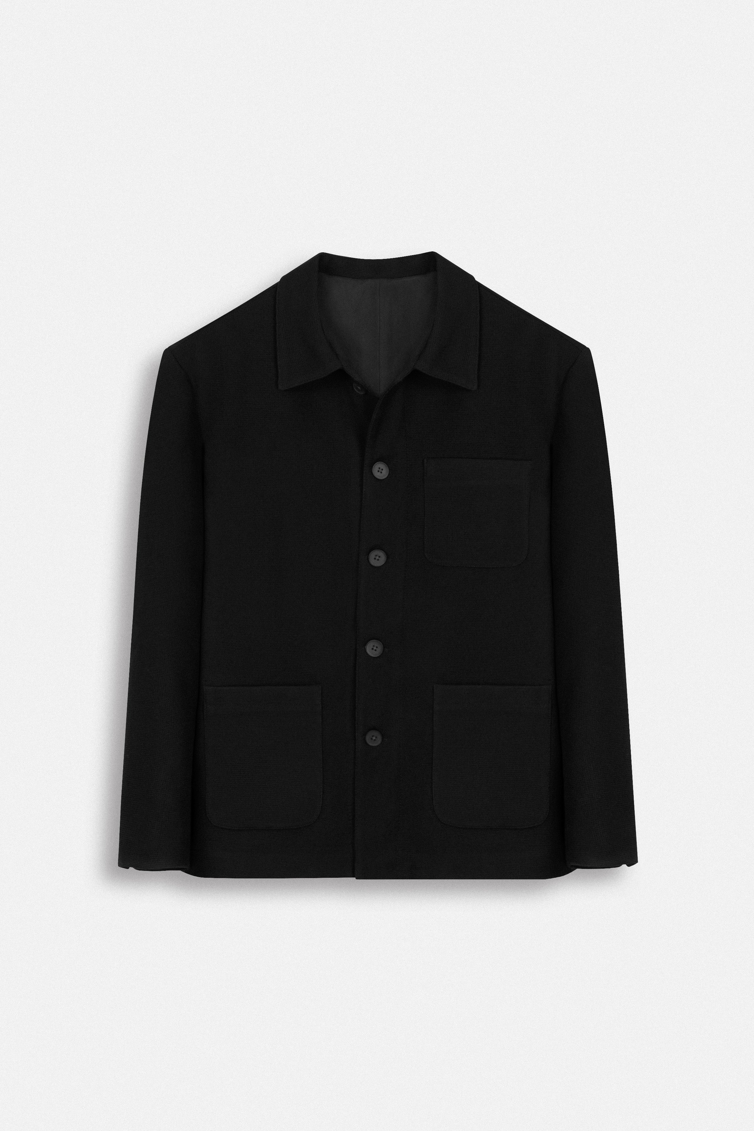 Jacquard Black Button-Up Over-Shirt
