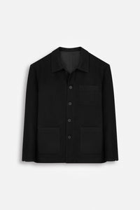 Jacquard Black Button-Up Over-Shirt