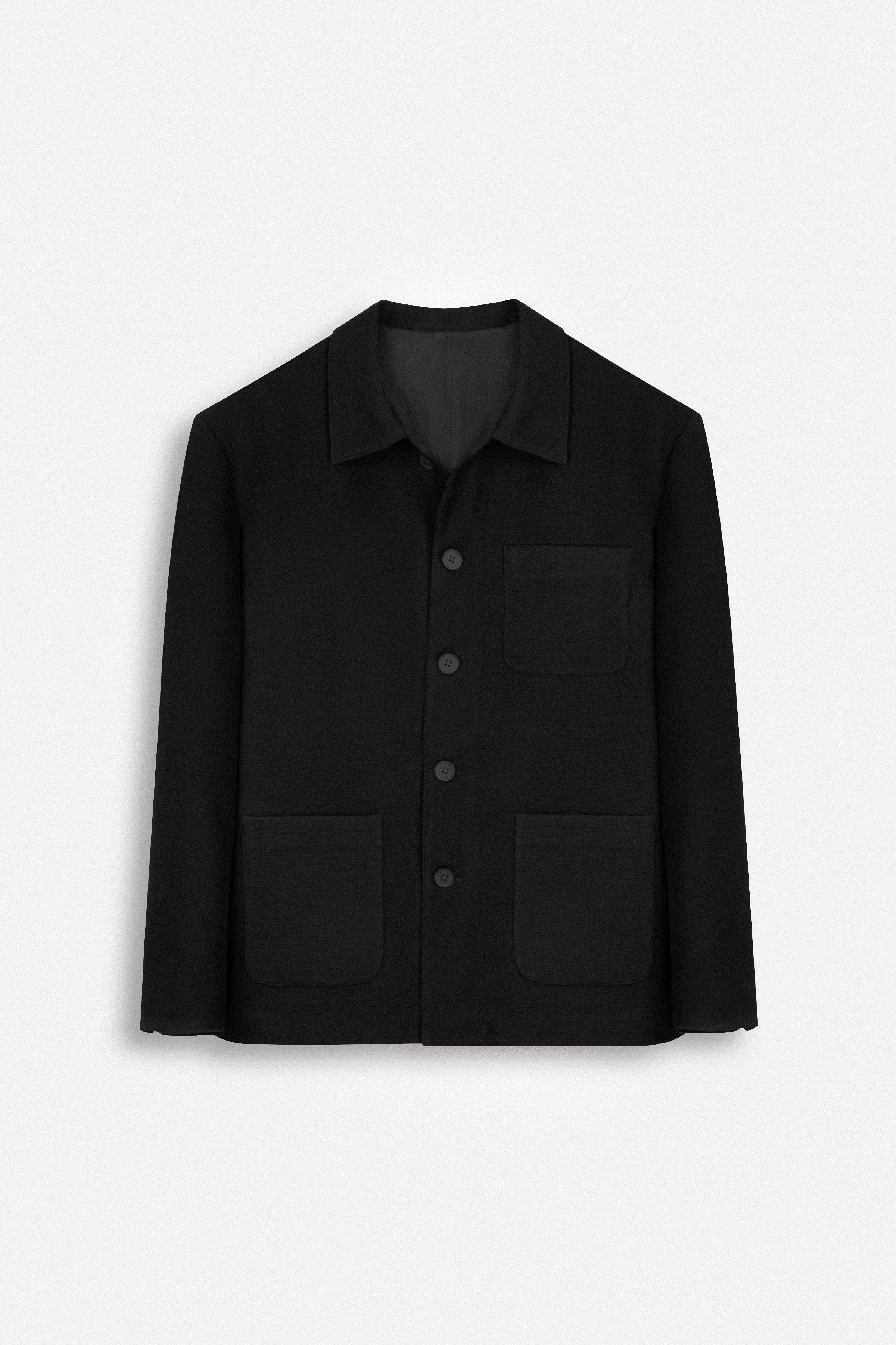 Jacquard Black Button-Up Over-Shirt