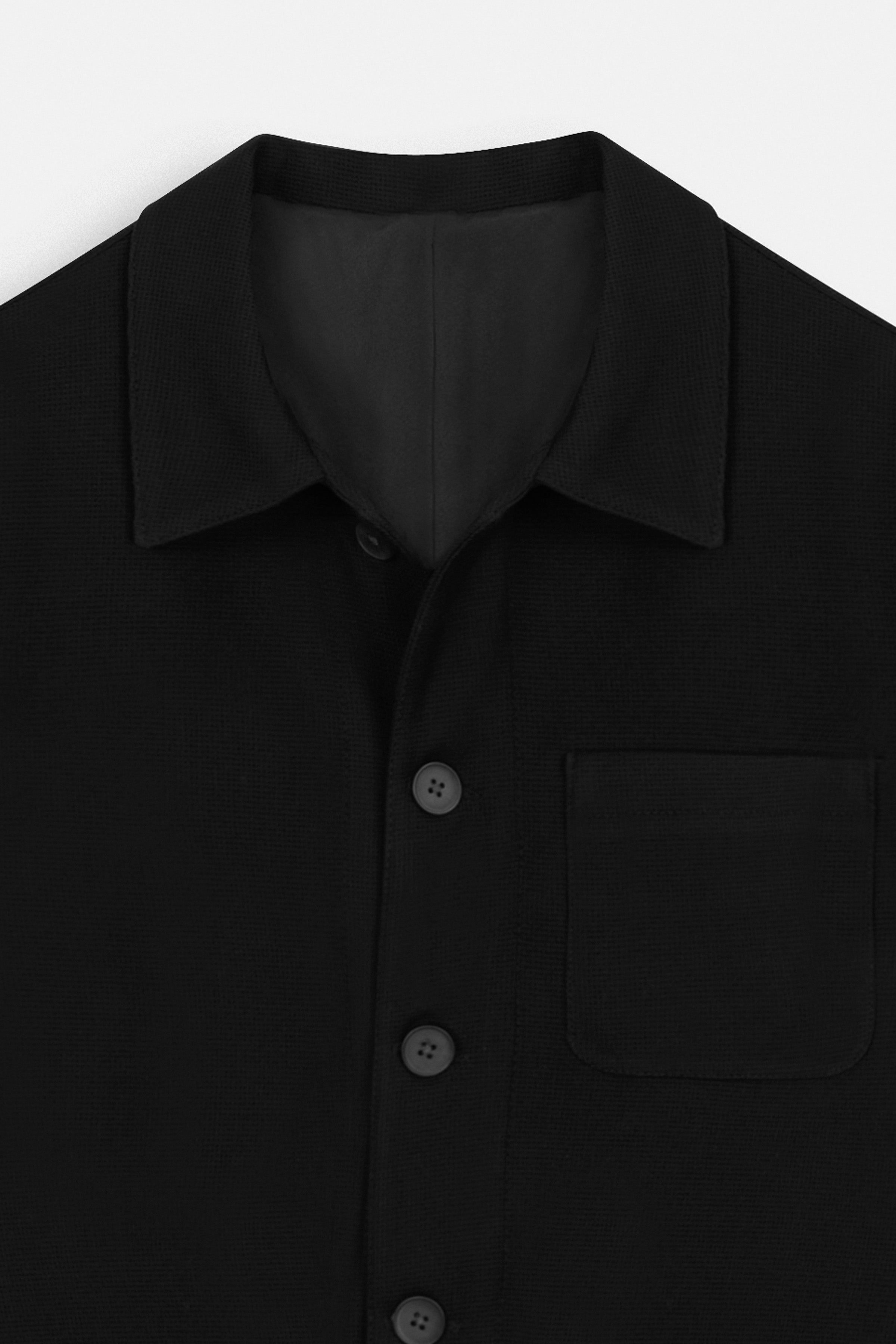 Jacquard Black Button-Up Over-Shirt