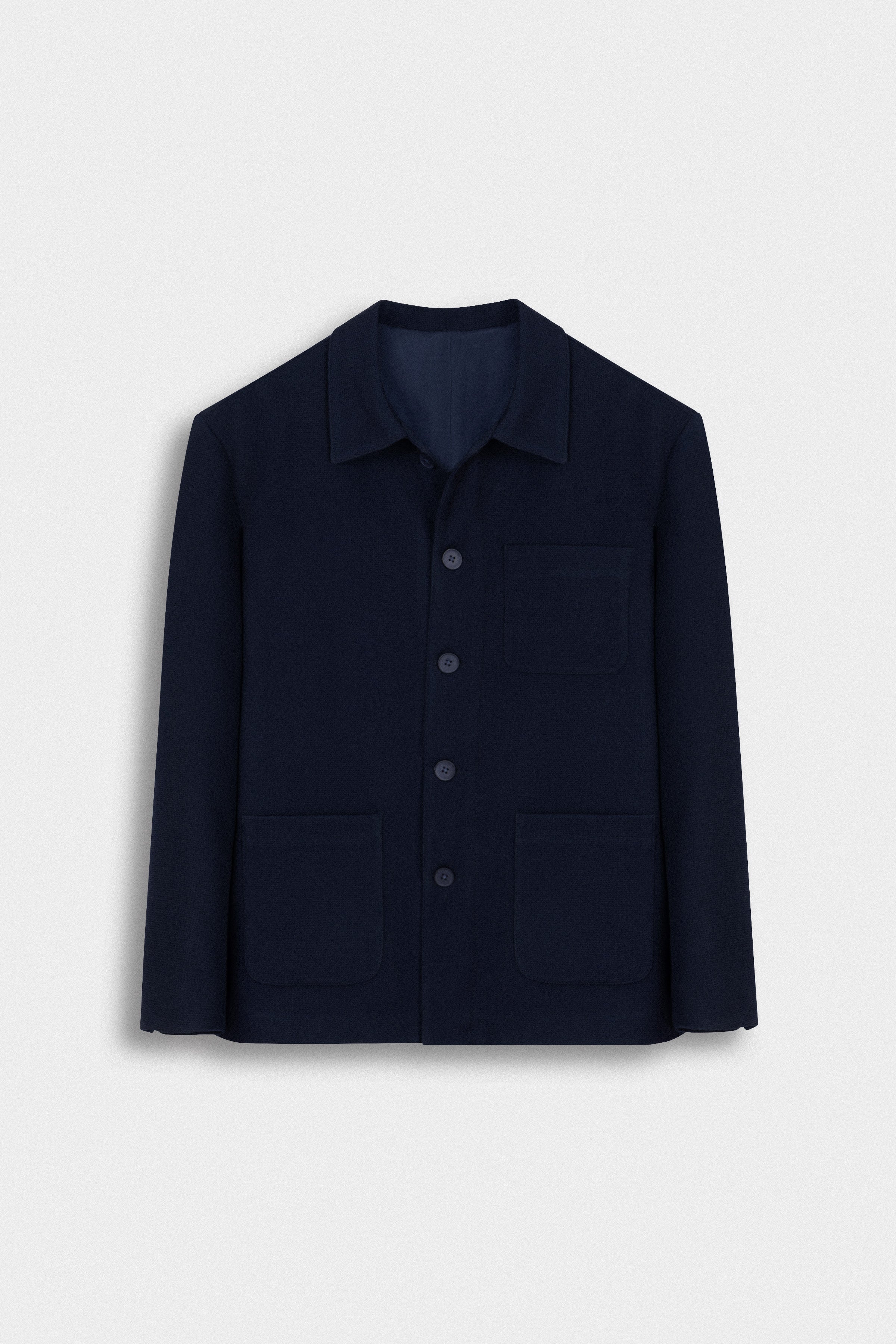 Jacquard Dark Navy Button-Up Over-Shirt