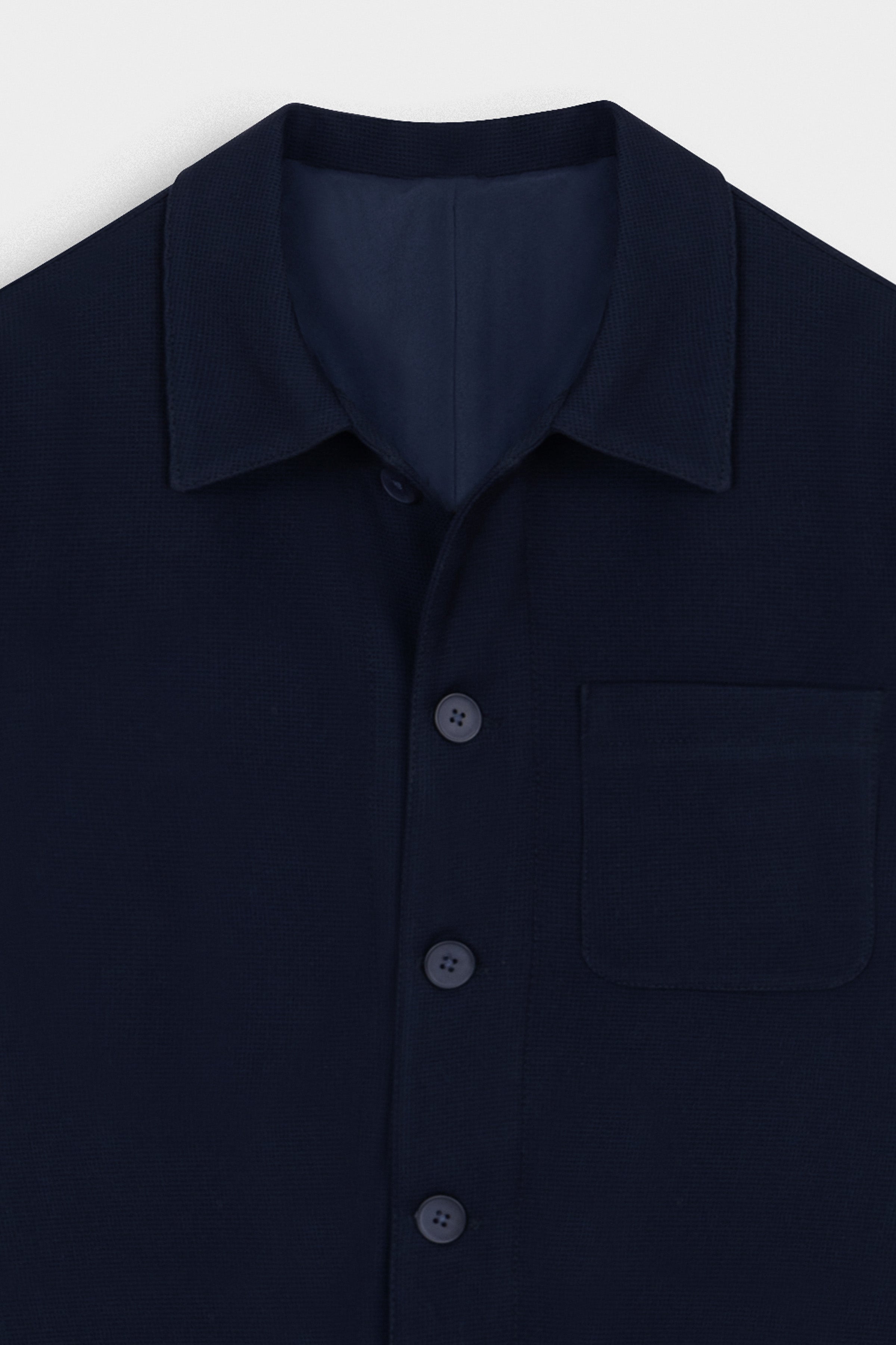 Jacquard Dark Navy Button-Up Over-Shirt