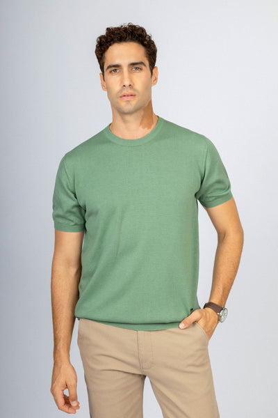 Green Knitted Round T Shirt