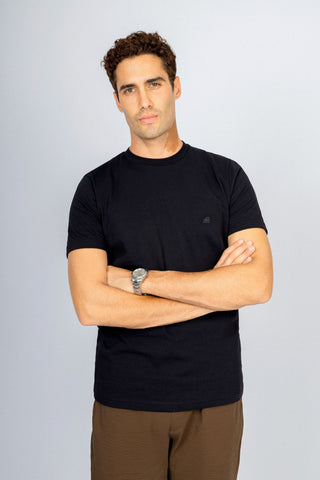 Black Solid Basic Round T Shirt