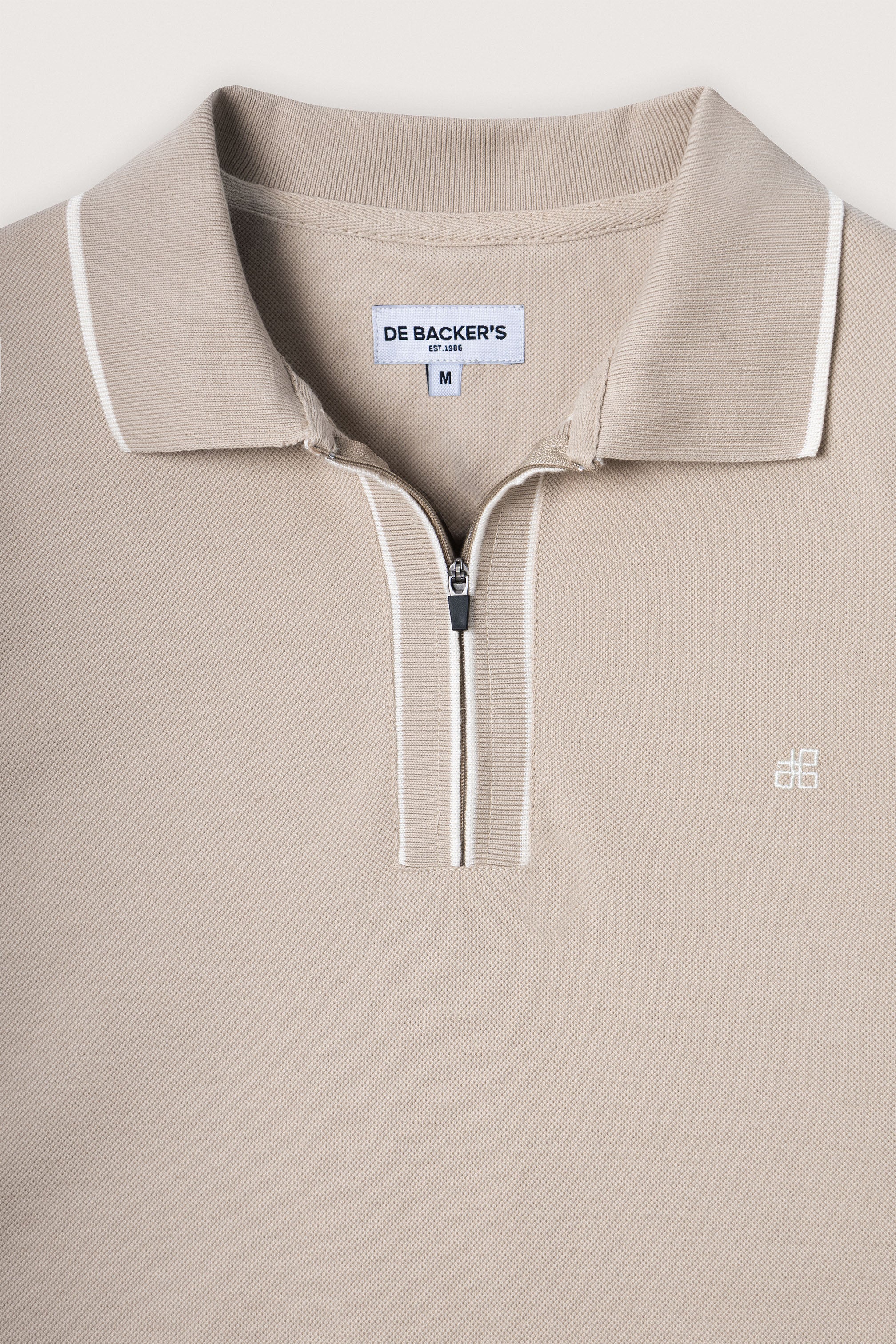 Light Beige Pique Zip-Up Polo