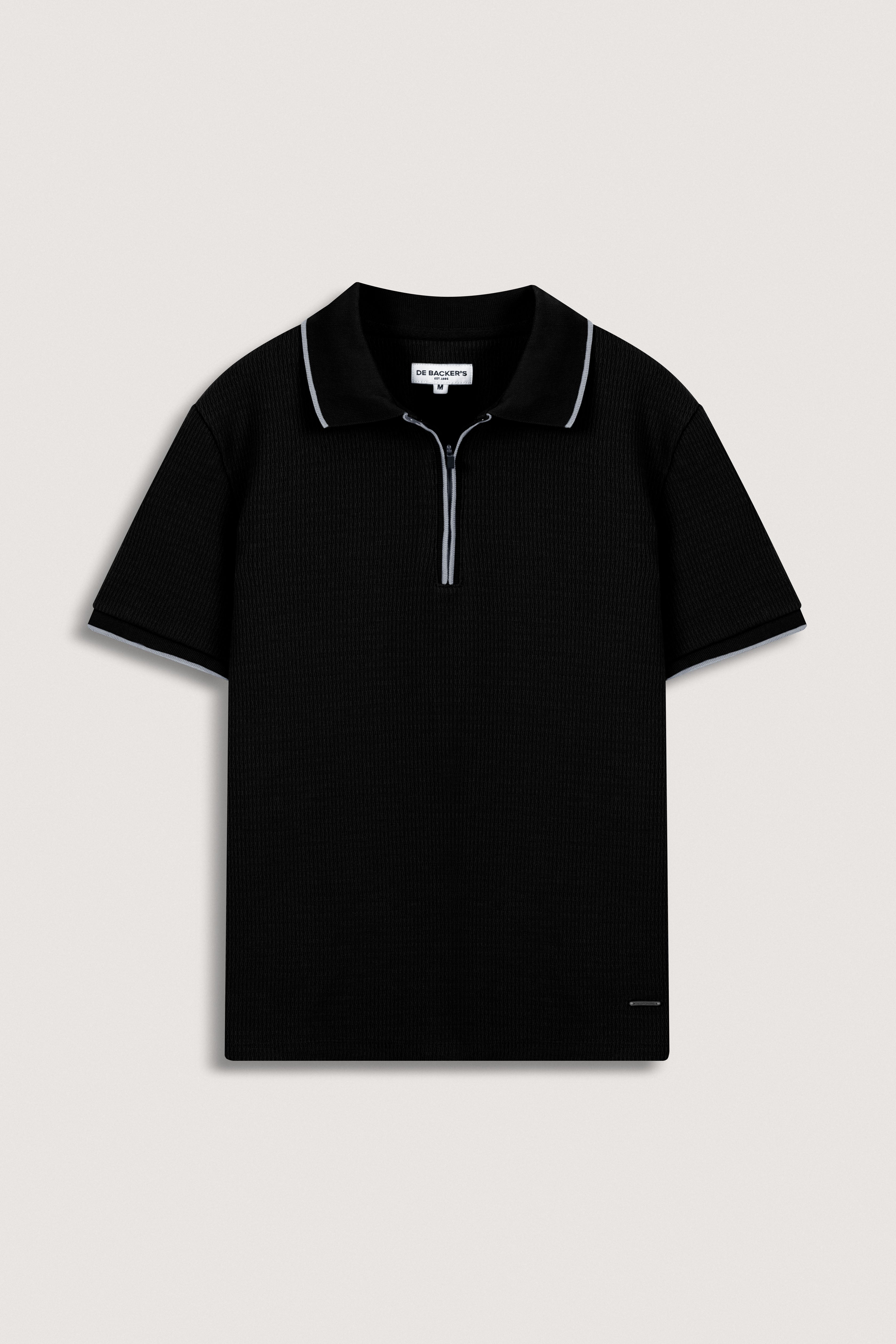 Black Jacquard Zip-Up Polo