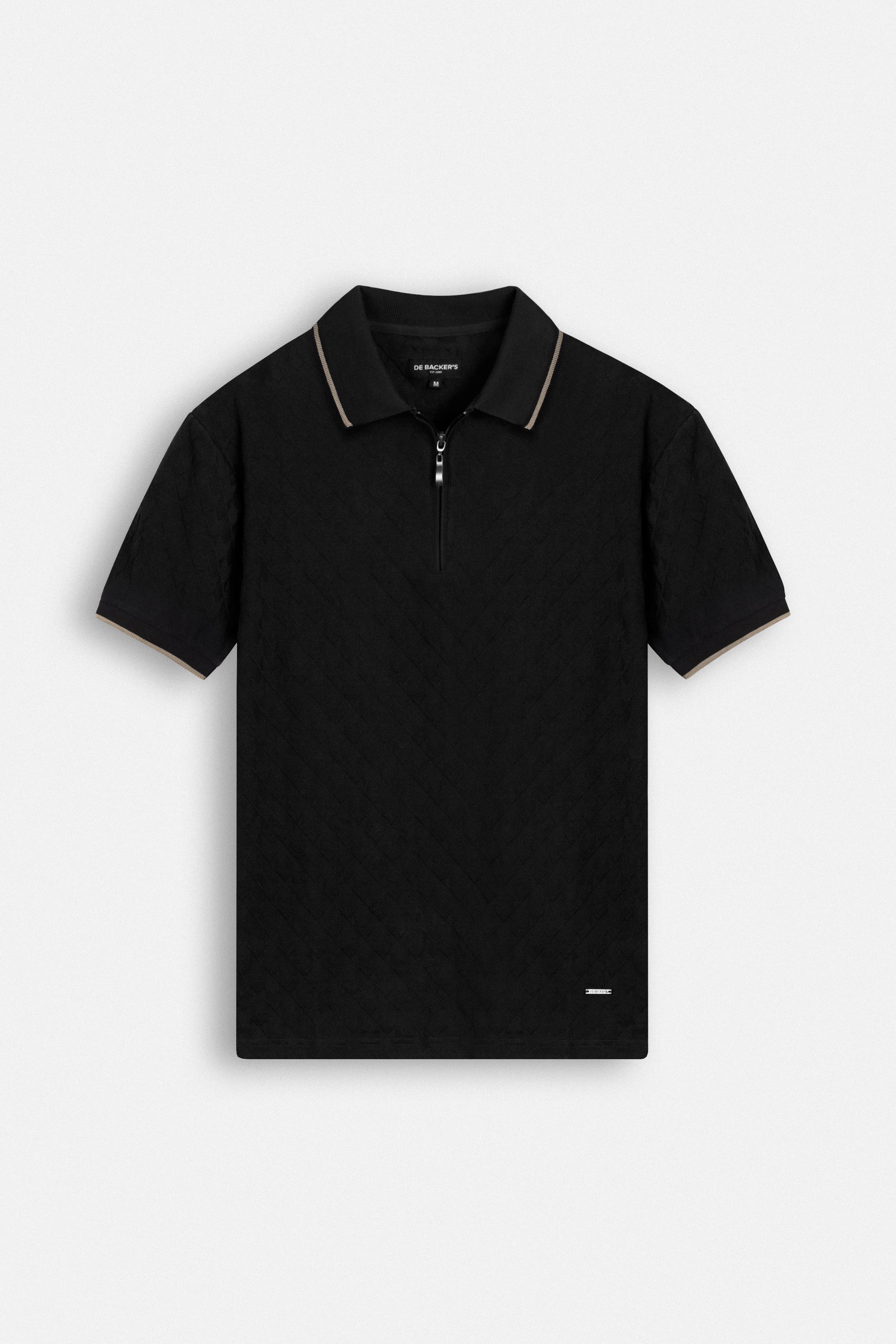 Jacquard Black Zip-Up Polo